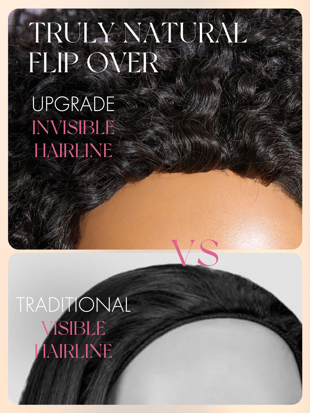 Half Wig Kinky Curly Flexi-Fit Invisi 3 in 1 Wigs Flip Drawstring Wig 200% Density Glueless Wigs 100% Human Hair Natural Black Ready to Go Headband Wig for Women 18 Inches