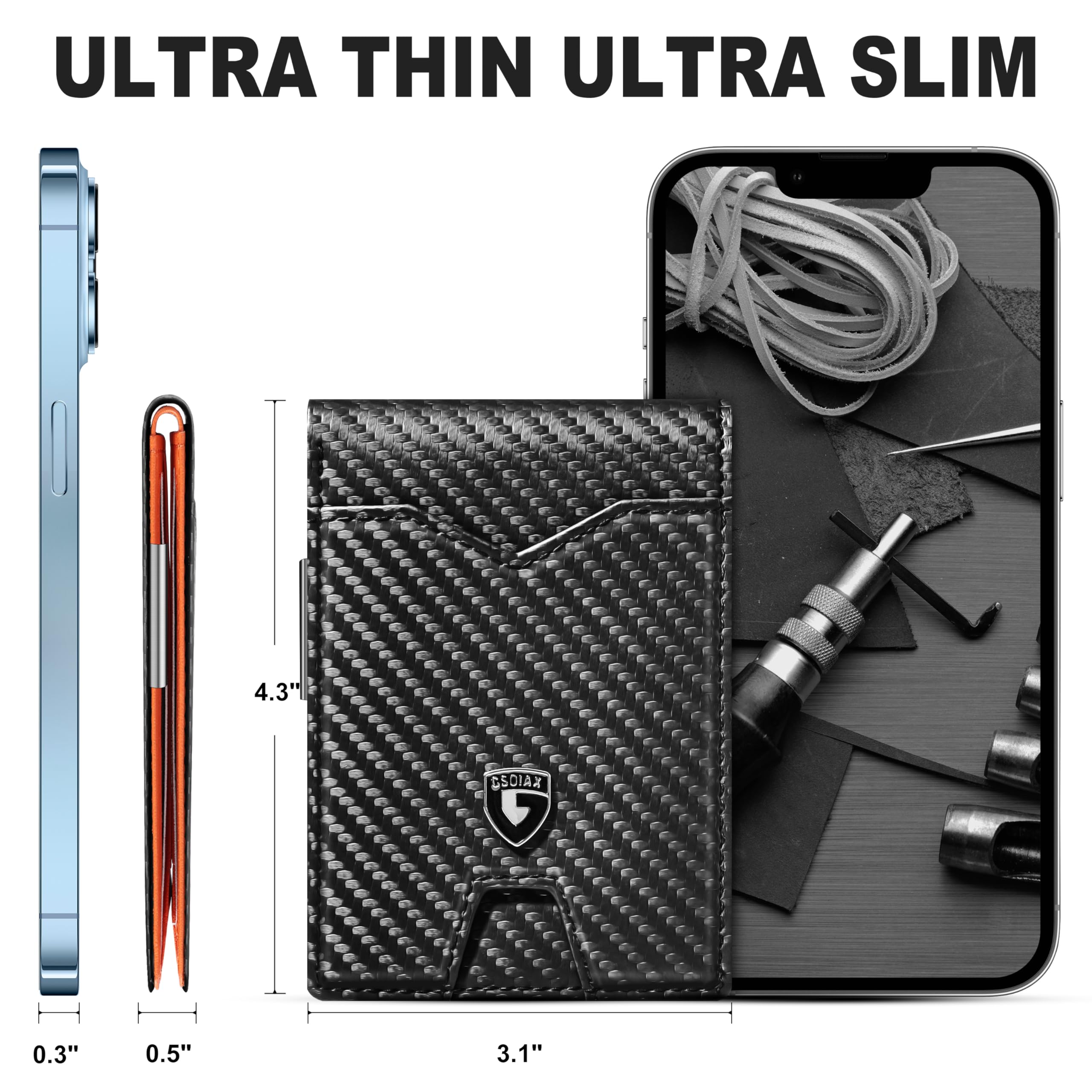Slim Wallet for Men Rfid Blocking Leather Bifold Front Pocket Carbon Fiber Men's Money Clips Credit Card Holder With Gift Box