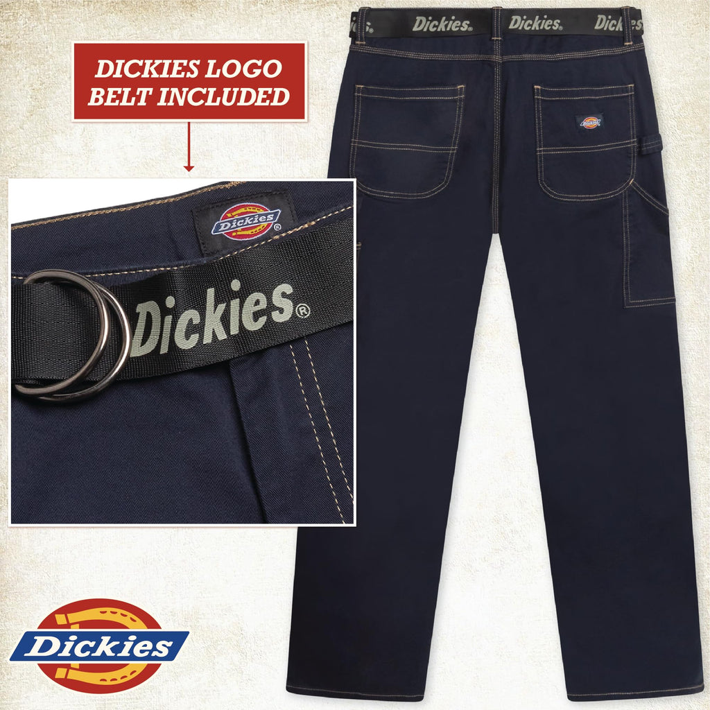 Dickies Womens Work Pants with Belt - Relaxed Fit Straight Leg High Waisted Carpenter Pants for Women with Utility Pockets