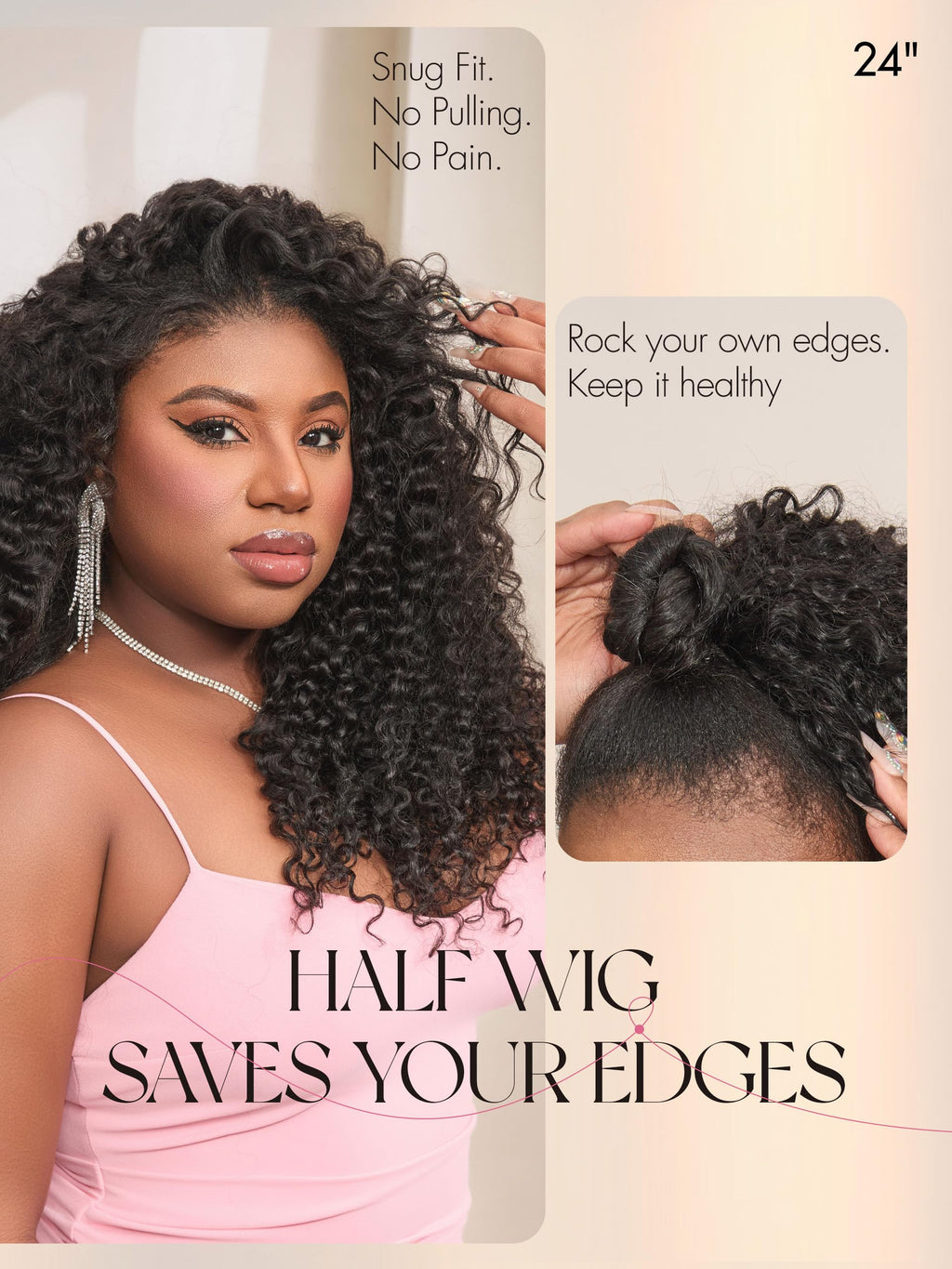 Half Wig Kinky Curly Flexi-Fit Invisi 3 in 1 Wigs Flip Drawstring Wig 200% Density Glueless Wigs 100% Human Hair Natural Black Ready to Go Headband Wig for Women 18 Inches