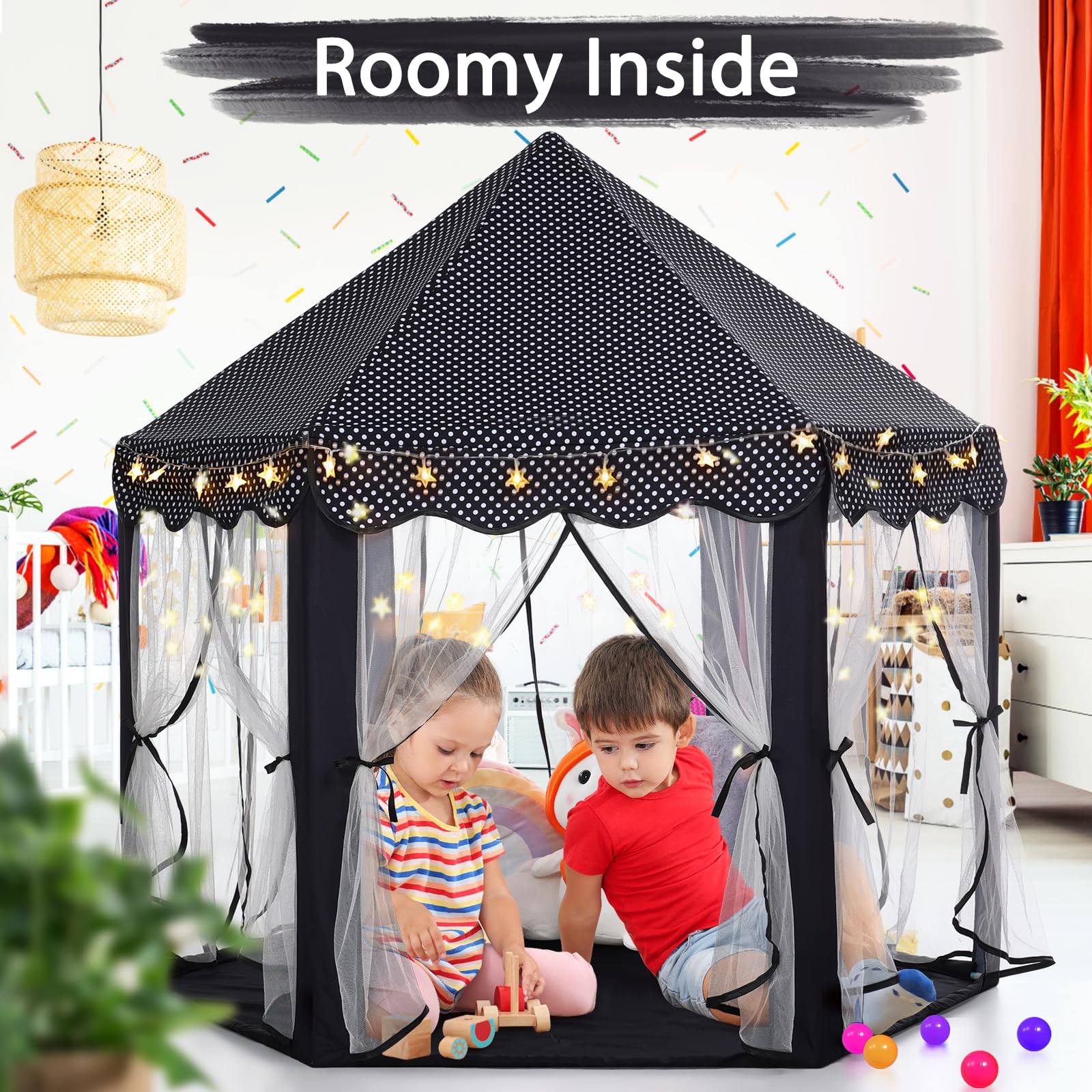 Monobeach Princess Tent Girls Large Playhouse Kids Castle Play Tent with Star Lights Toy for Children Indoor and Outdoor Games, 55'' x 53'' (DxH)
