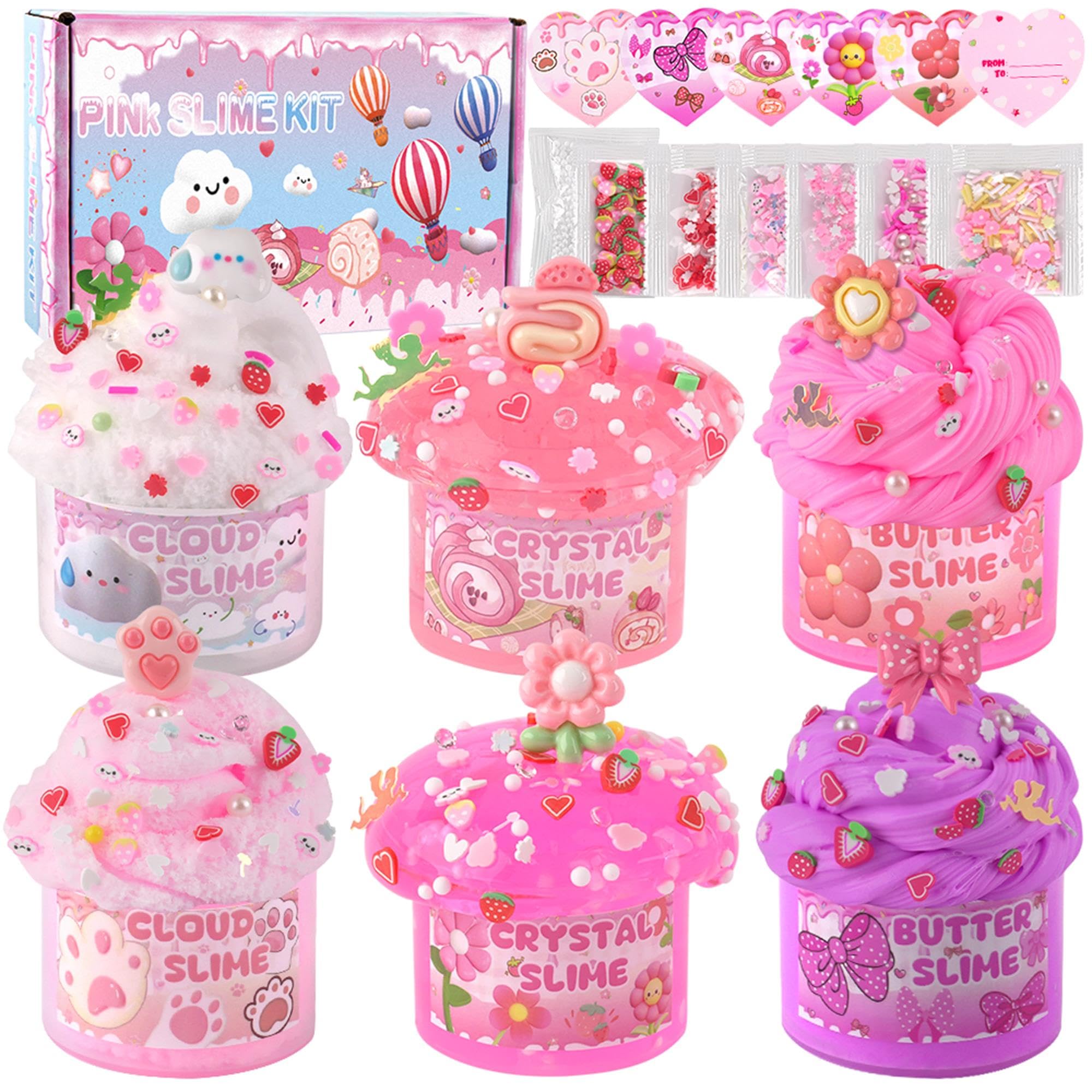 6 Pack Slimes, Pink Slime Kids, Cloud Slime kit for Girls Ages 8-12, Toys for Girls and Boys, for Kids Slime Set Party kit Goodie Bag Stuffers, 4 5 6 7 8 9 10 Year Old Girl Birthday Gift Cute Stuff