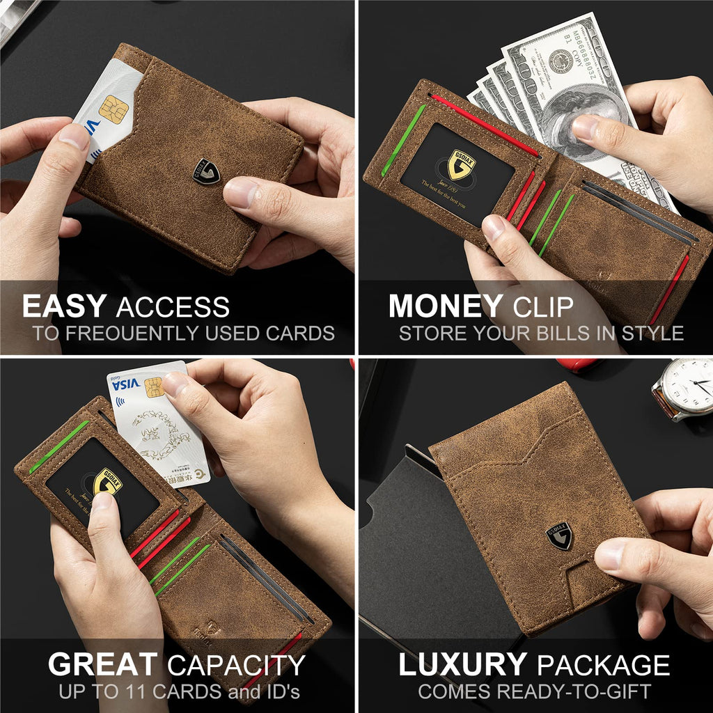 Slim Wallet for Men Rfid Blocking Leather Bifold Front Pocket Carbon Fiber Men's Money Clips Credit Card Holder With Gift Box