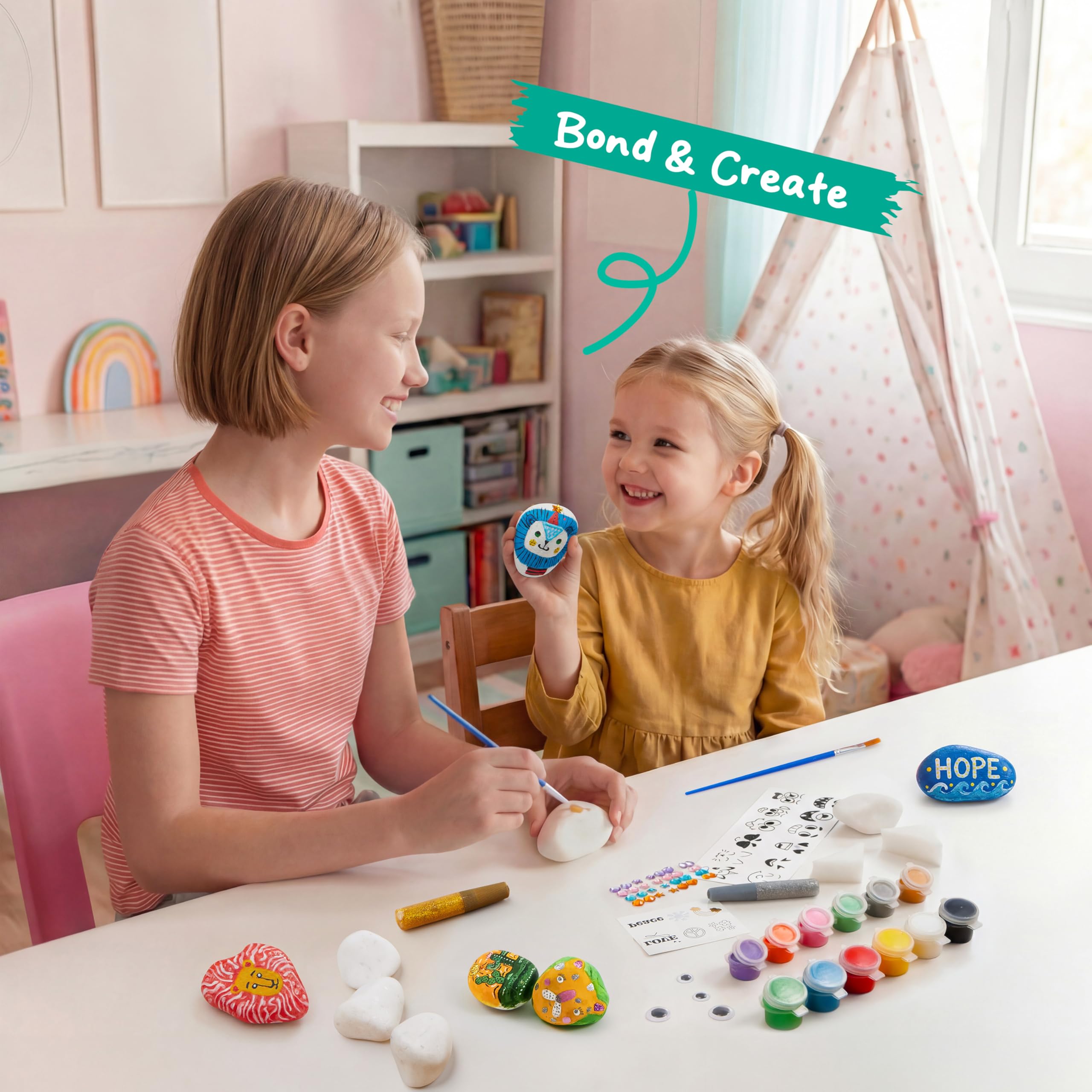 Rock Painting Kit- Glow in The Dark Rock Kit, Arts and Crafts for Kids Ages 6-12, Art Supplies Toy , Kids Craft Paint Kits, Arts & Crafts for Boys Girls Birthday Party Gift Toy