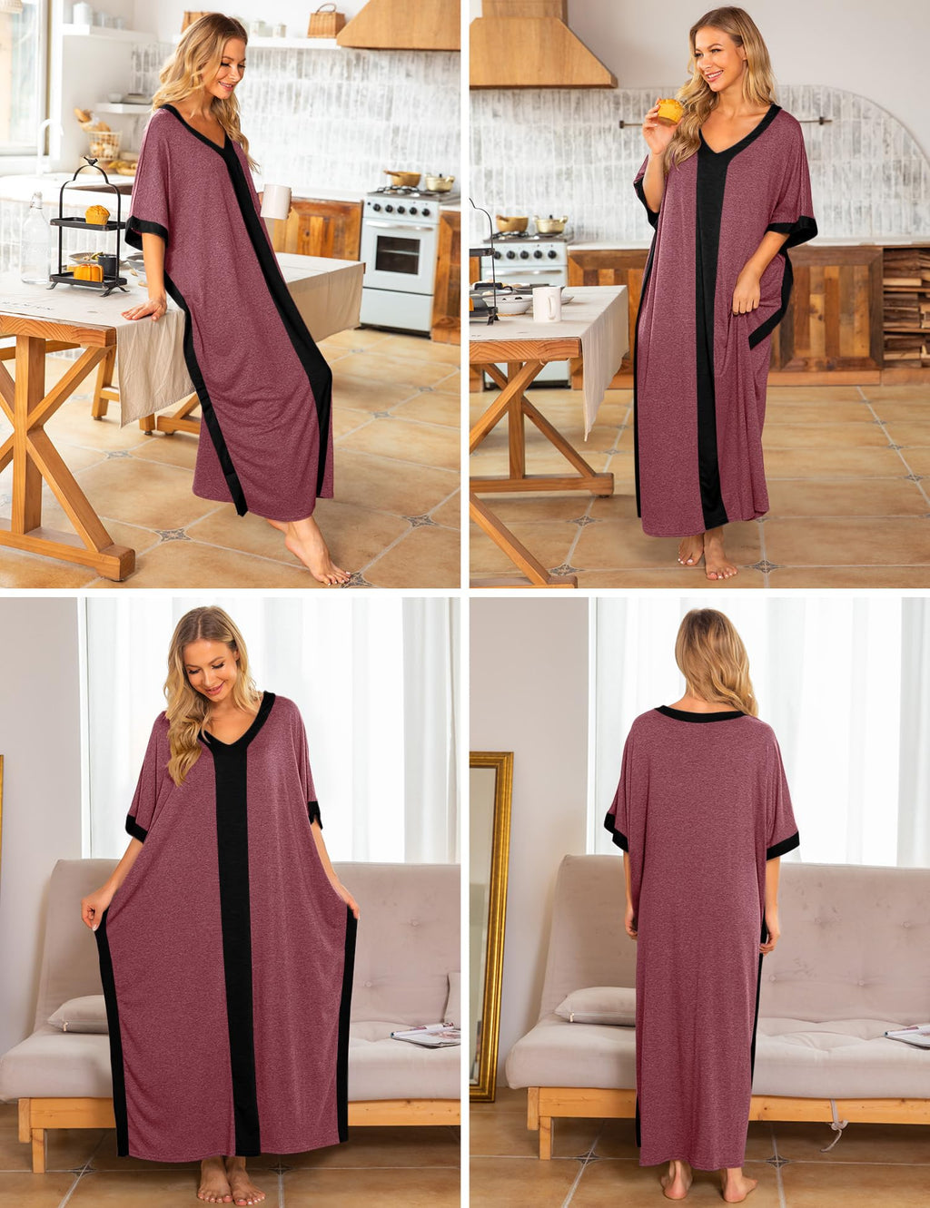 Women Nightgowns Cotton Caftan House Dress Short Sleeve Sleepwear Vacation Beach Moo Moos Dress with Pockets
