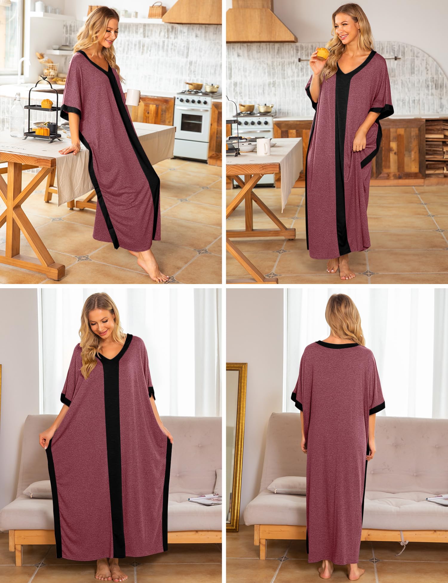 Women Nightgowns Cotton Caftan House Dress Short Sleeve Sleepwear Vacation Beach Moo Moos Dress with Pockets