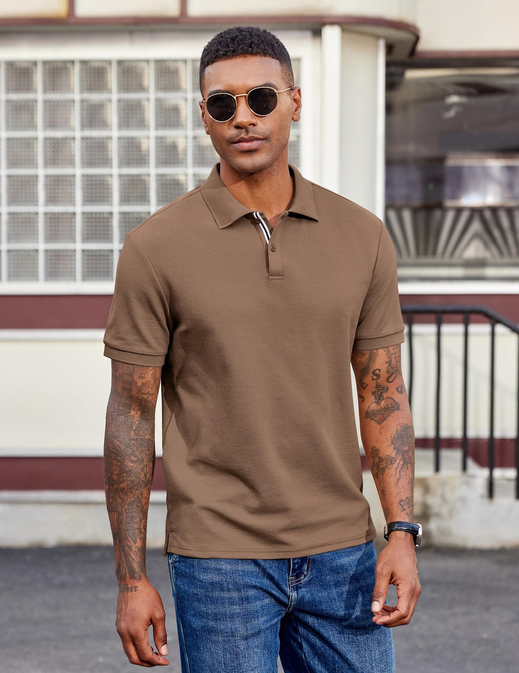 Men's Polo Shirts Short Sleeve Cotton Pique Casual Button T Shirts Classic Fit Collared Golf Shirts