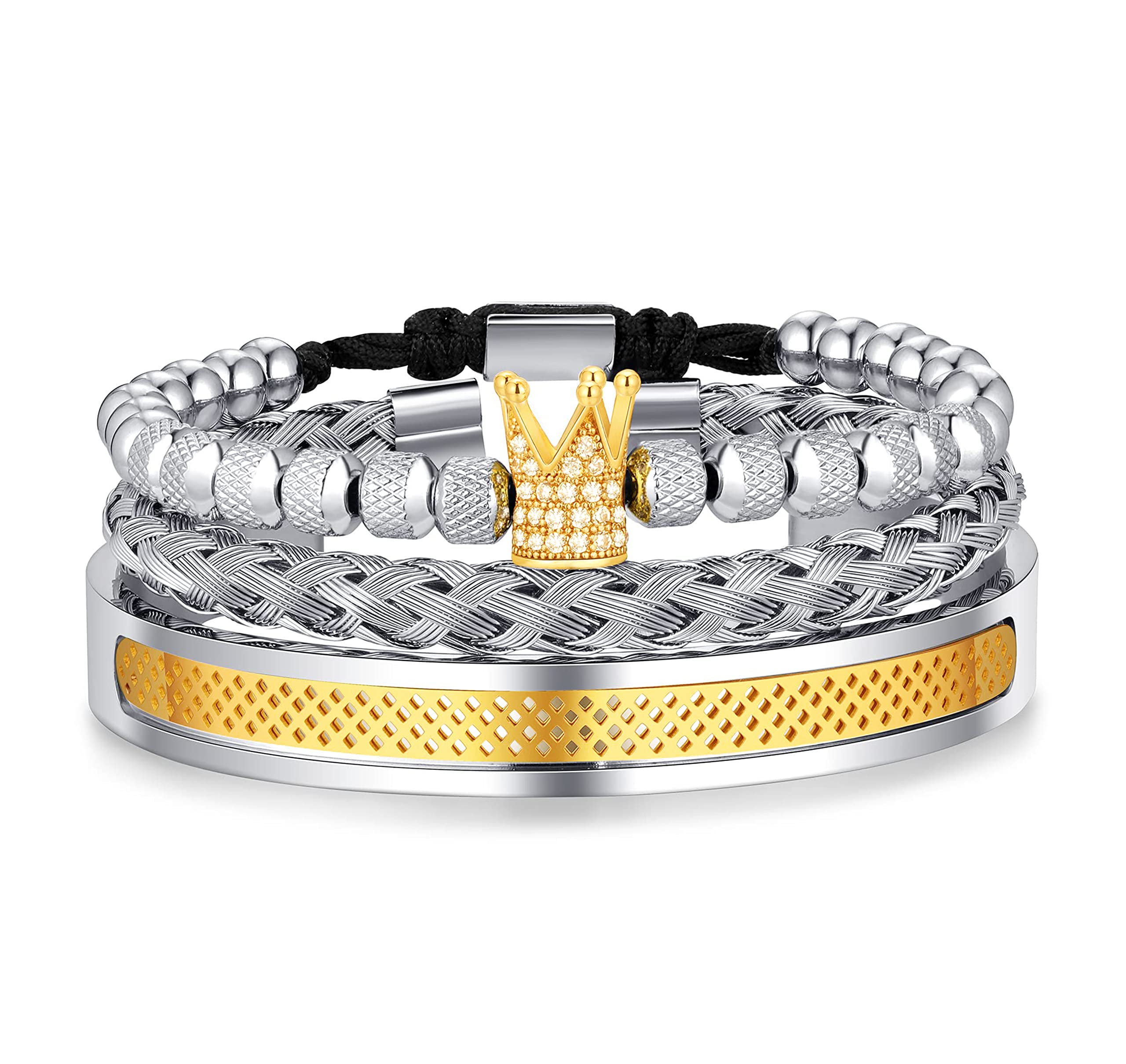 3PCS Stainless Steel Bracelets for Men Gold Roman Numeral Bangle Bracelet Twisted Cable Bracelet Adjustable Cuff Bracelet Mens Luxury Jewelry Bracelets Gifts