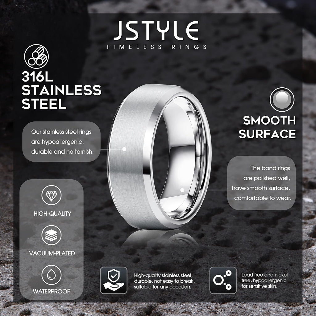 Stainless Steel Rings for Men Women 8MM Wedding Band Rings Matte Surface - Beveled Polished Edge Mens Ring Size 6-14