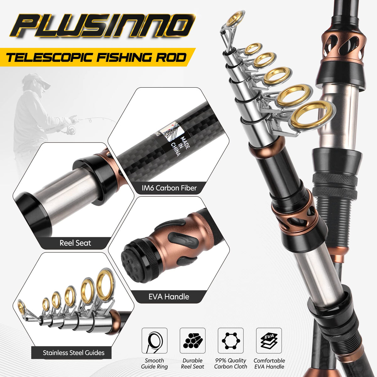 Fishing Rod and Reel Combos - Carbon Fiber Telescopic Fishing Pole - Spinning Reel 12 +1 Shielded Bearings Stainless Steel BB