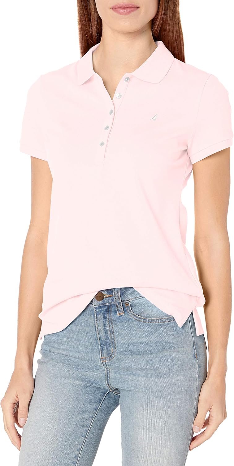 Nautica Women's 5-Button Short Sleeve Breathable 100% Cotton Polo Shirt