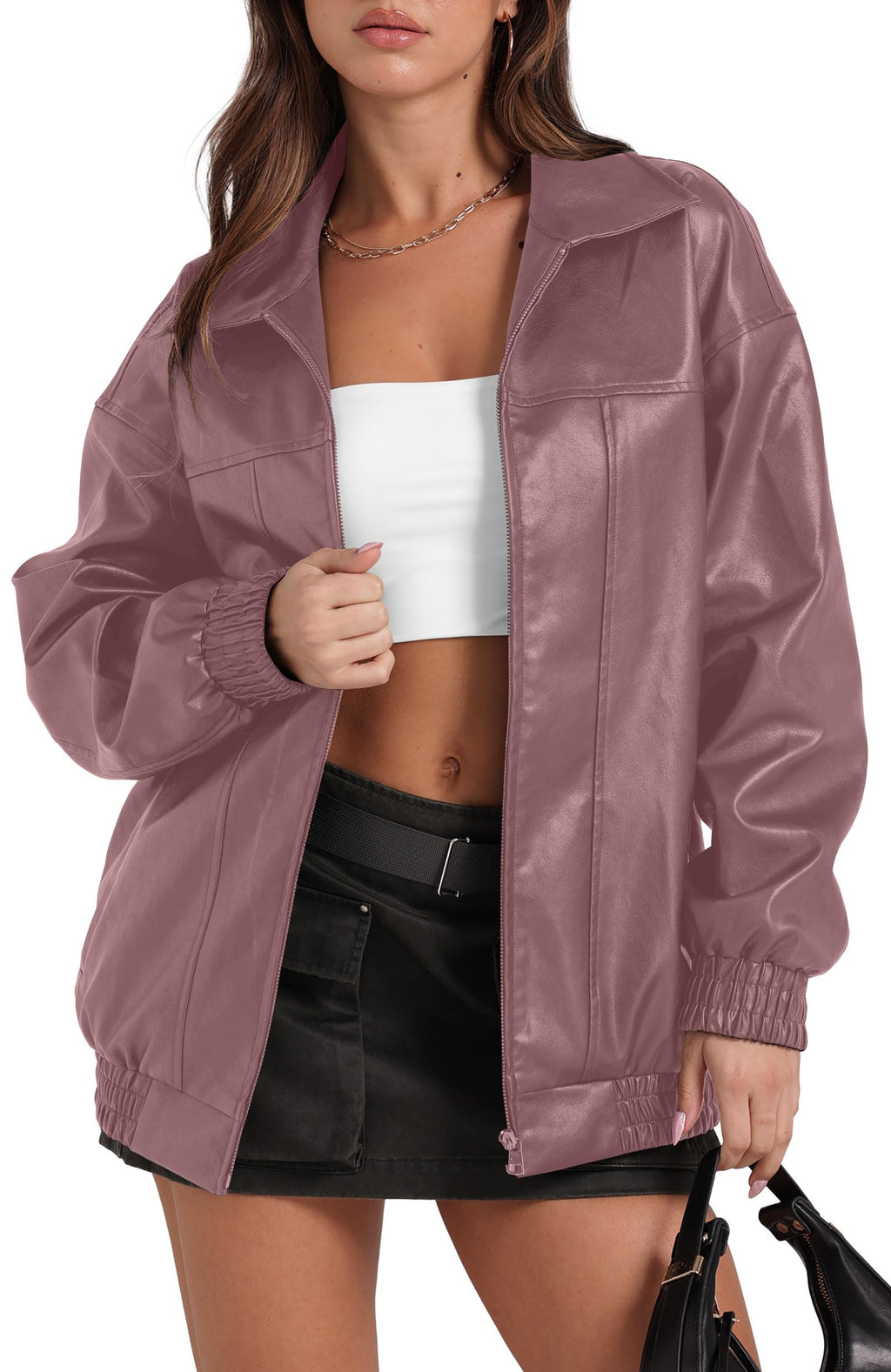 Leather Jacket Women Faux Oversized Motorcycle Bomber Coats 2025 Fall Fashion Outfits Winter Clothes