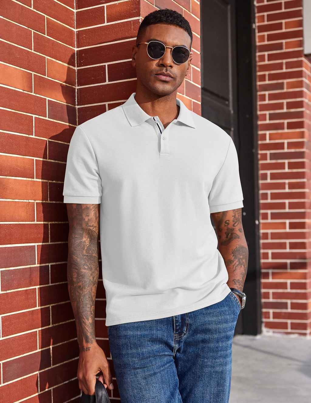 Men's Polo Shirts Short Sleeve Cotton Pique Casual Button T Shirts Classic Fit Collared Golf Shirts