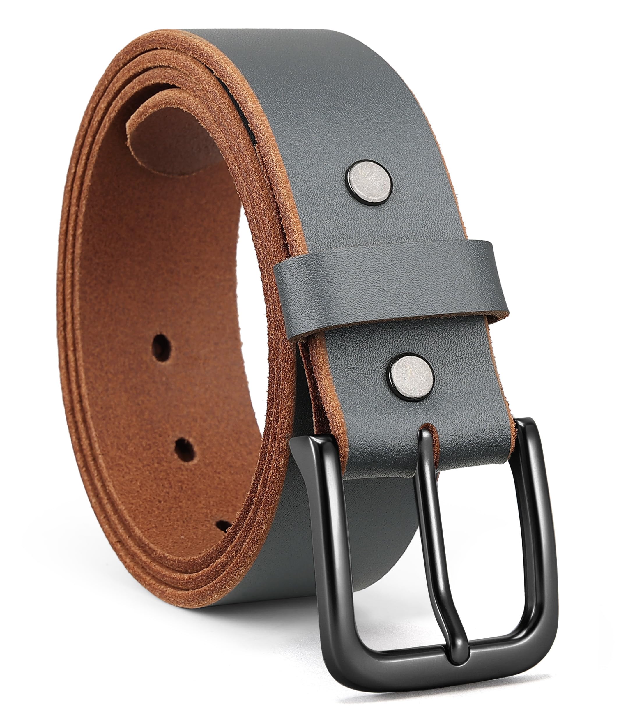 Mens Belts Casual for Jeans - Full-Grain Leather, Durable Cowhide | Solid Buckle, Classic Style, Handmade, Daily Wear, Gift Box