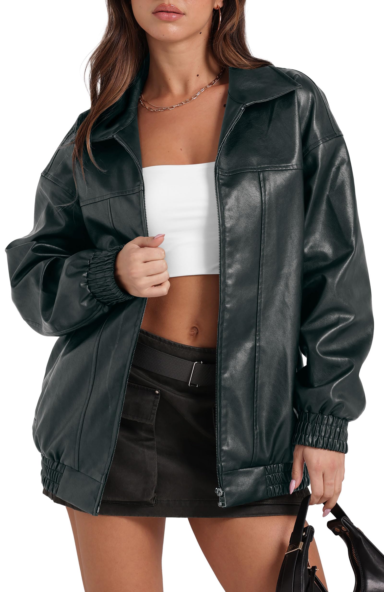 Leather Jacket Women Faux Oversized Motorcycle Bomber Coats 2025 Fall Fashion Outfits Winter Clothes