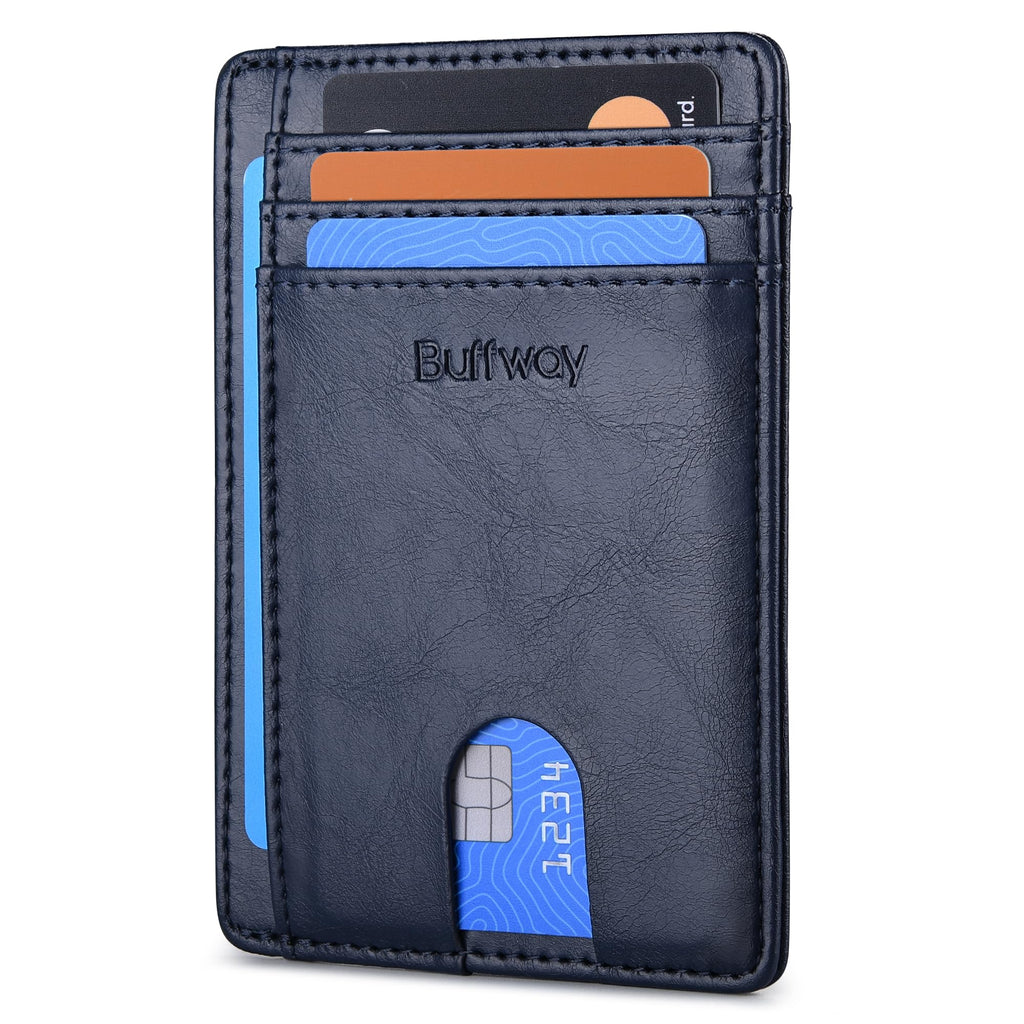 Slim Minimalist Front Pocket RFID Blocking Leather Wallets for Men and Women - Carbon Fiber Black