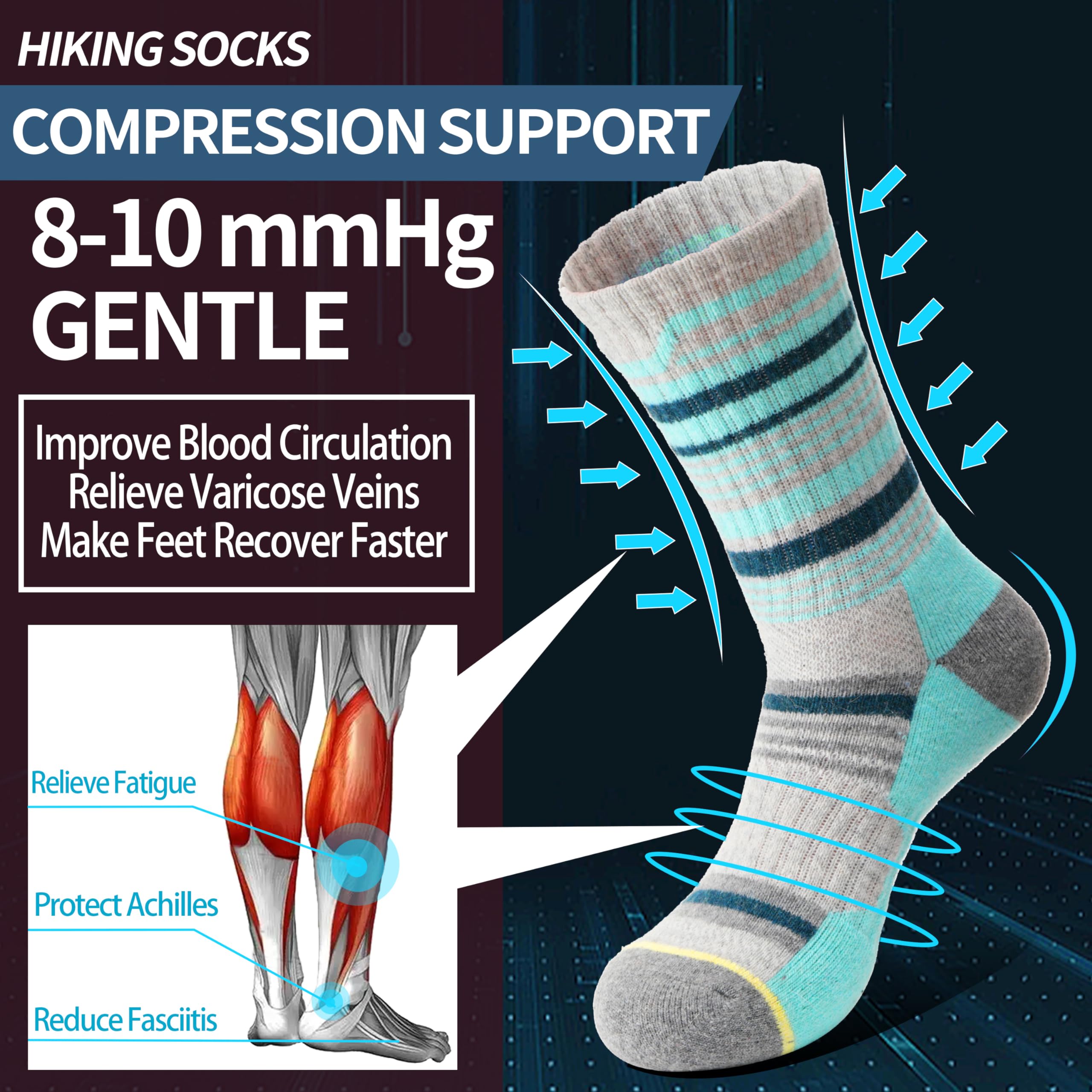 Merino Wool Hiking Socks for Women Thermal Winter Warm Boot Work Cushion Socks 5 Pairs
