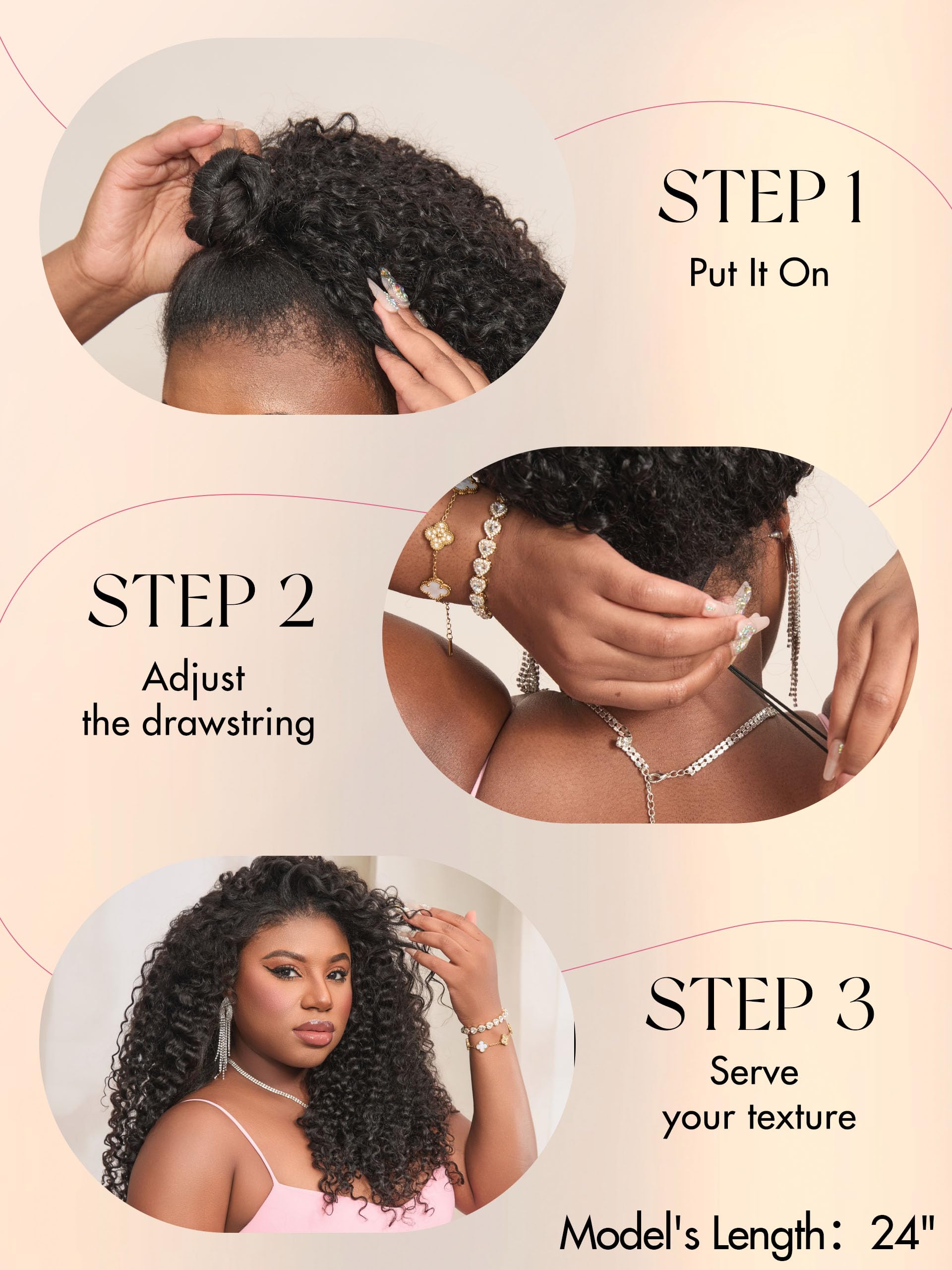 Half Wig Kinky Curly Flexi-Fit Invisi 3 in 1 Wigs Flip Drawstring Wig 200% Density Glueless Wigs 100% Human Hair Natural Black Ready to Go Headband Wig for Women 18 Inches