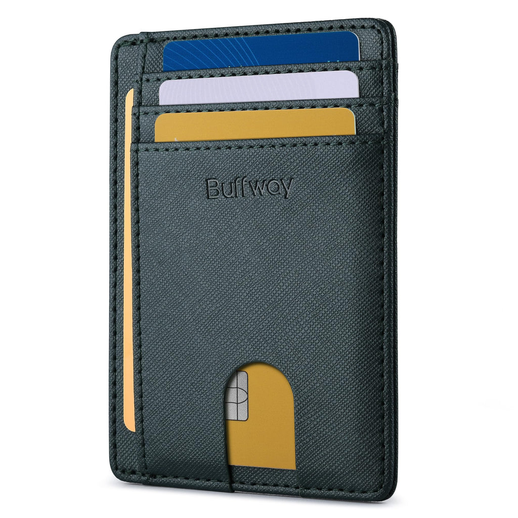 Slim Minimalist Front Pocket RFID Blocking Leather Wallets for Men and Women - Carbon Fiber Black