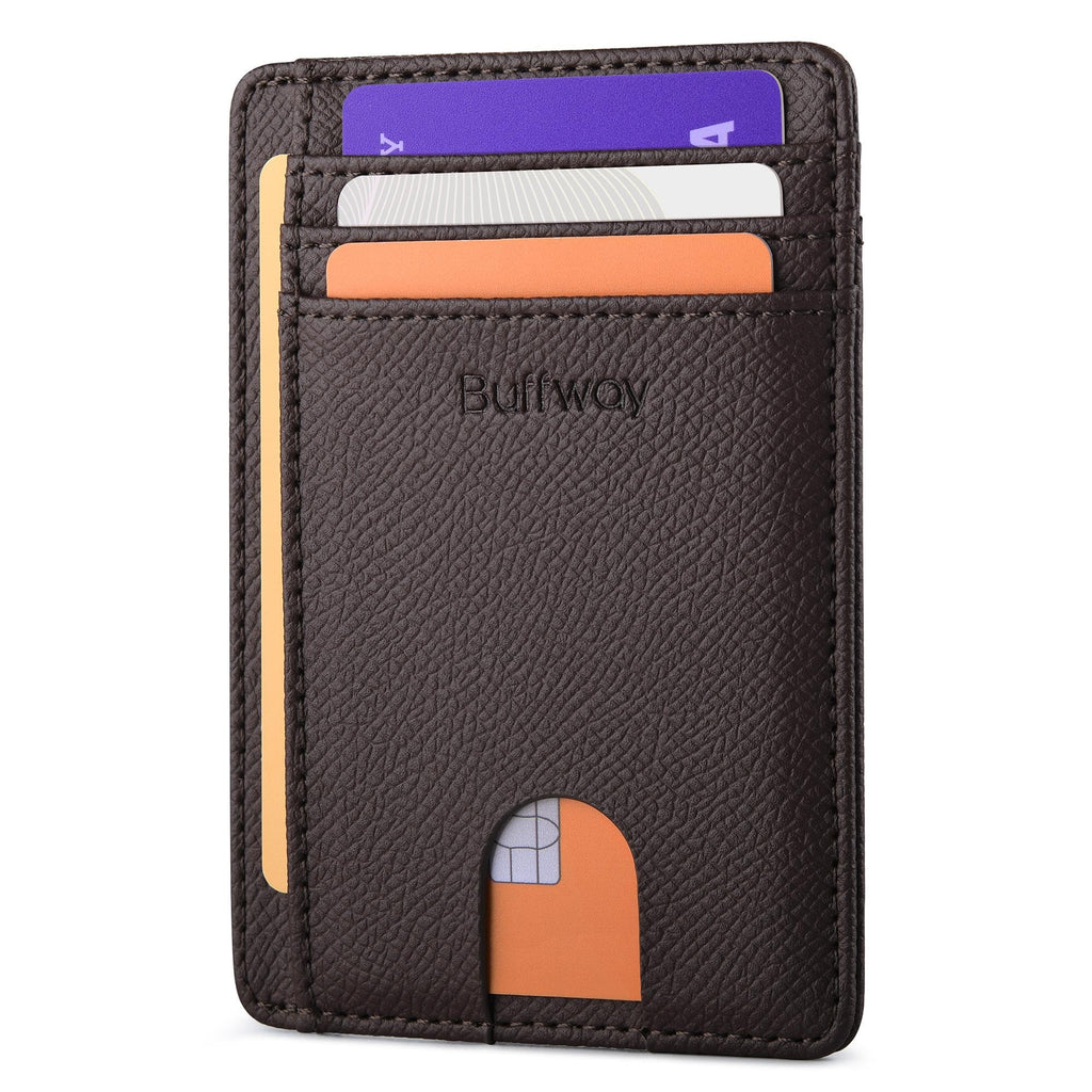 Slim Minimalist Front Pocket RFID Blocking Leather Wallets for Men and Women - Carbon Fiber Black