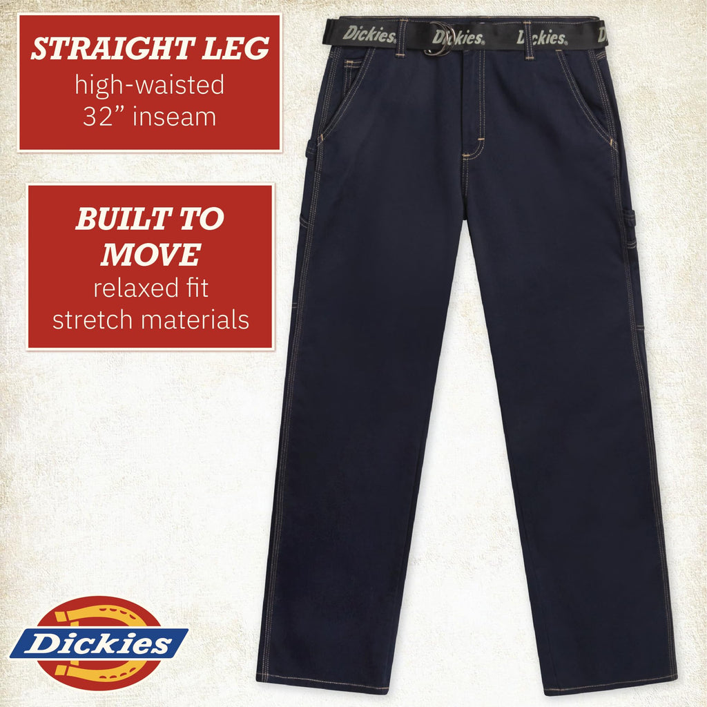 Dickies Womens Work Pants with Belt - Relaxed Fit Straight Leg High Waisted Carpenter Pants for Women with Utility Pockets