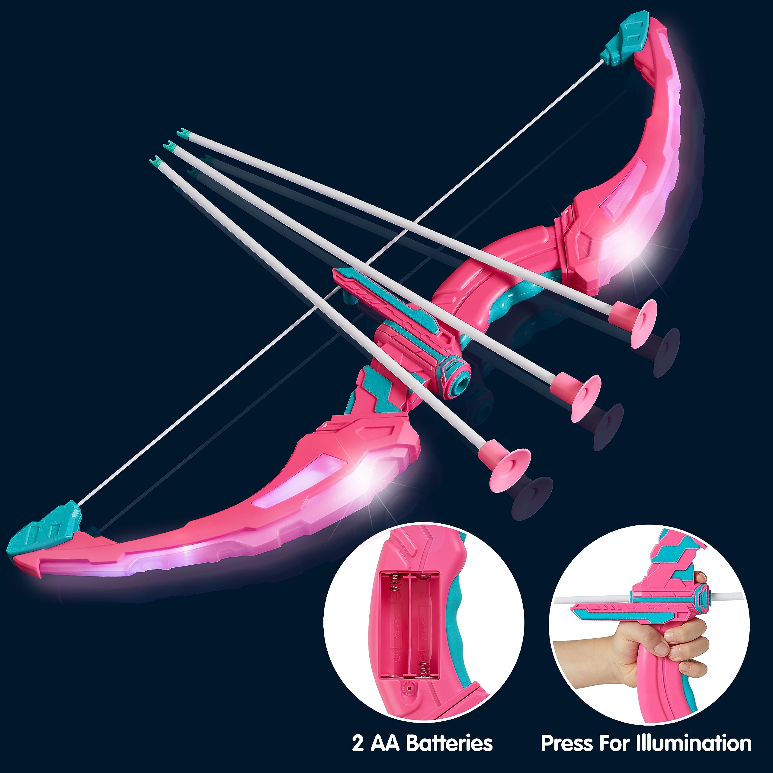JOYIN Kids Bow and Arrow Set, LED Light Up Archery Toy Set with 9 Suction Cup Arrows, Target & Arrow Case, Indoor and Outdoor Hunting Play Gift Toys for Kids, Boys & Girls Ages 6-12