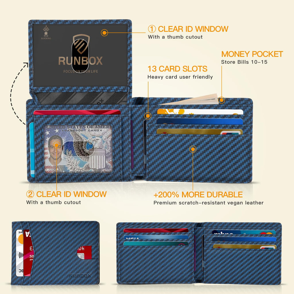 Wallet for Men -Slim Rfid Leather Mens Bifold Novelty Wallets 2 ID Window With Gift Box Men's Accessories | Slim
