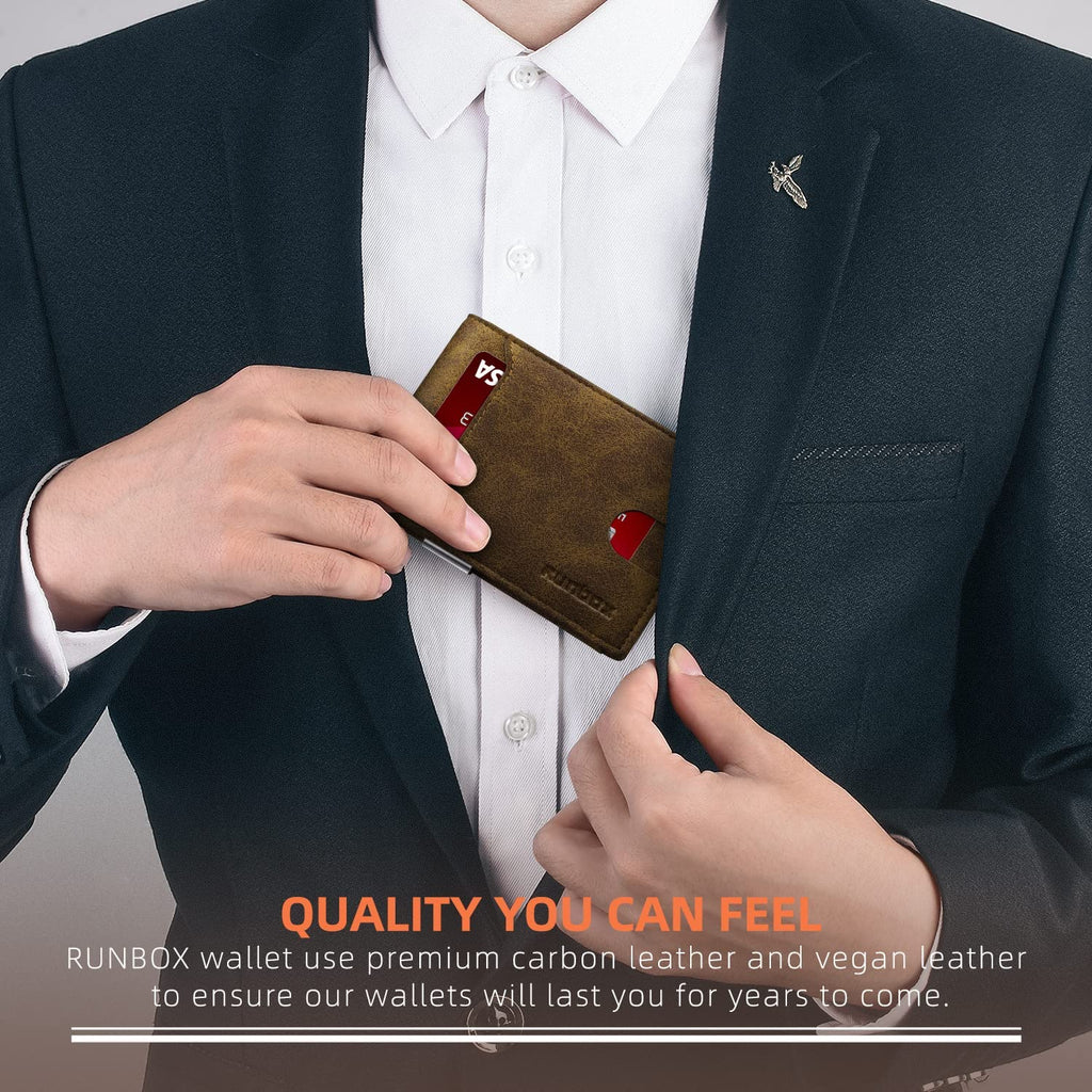 Slim Wallets for Men - Leather Money Clip Mens Wallet - RFID Blocking Front Pocket Bifold Wallet - Thin Credit Card Holder with Gift Box