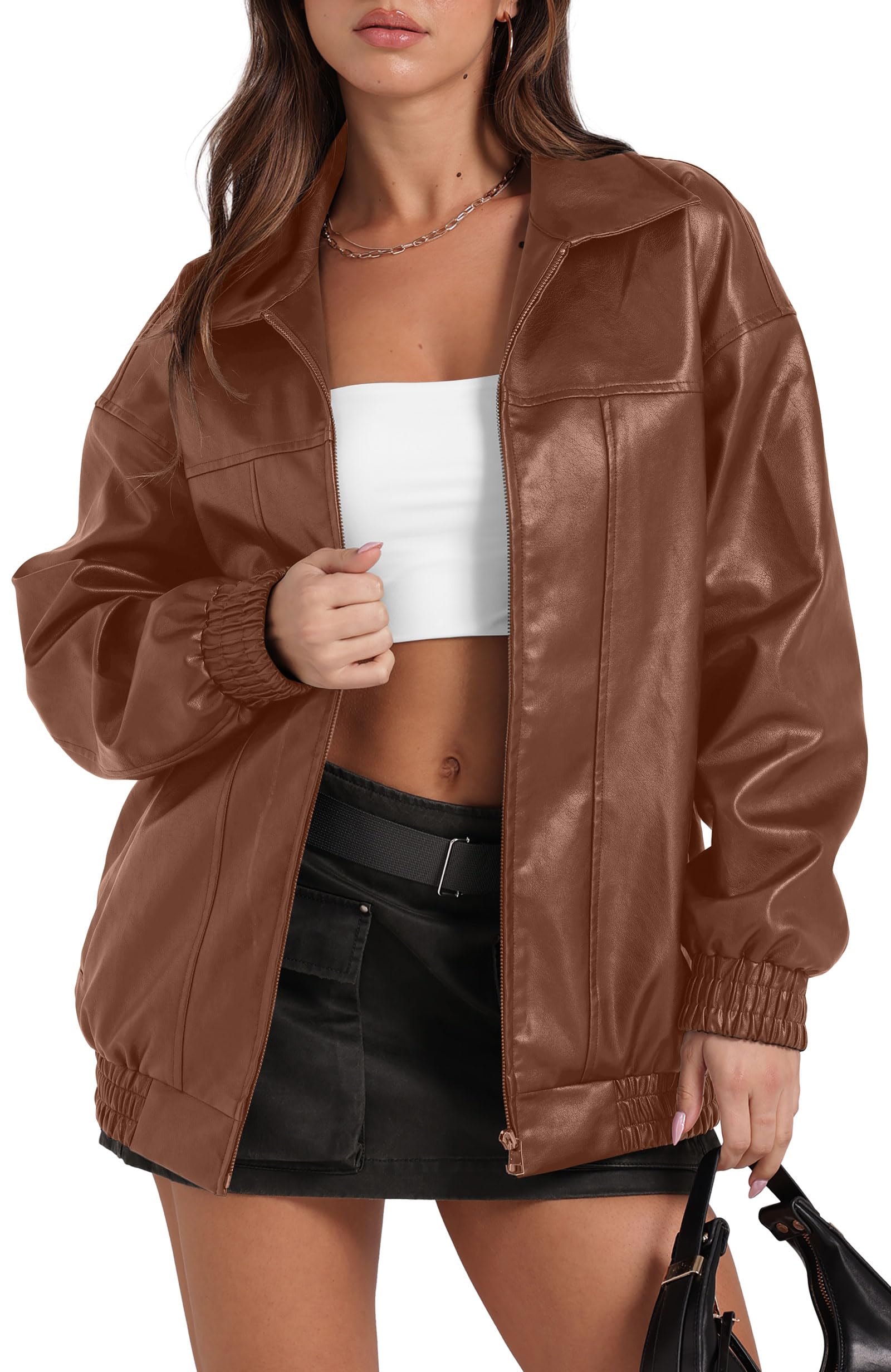 Leather Jacket Women Faux Oversized Motorcycle Bomber Coats 2025 Fall Fashion Outfits Winter Clothes