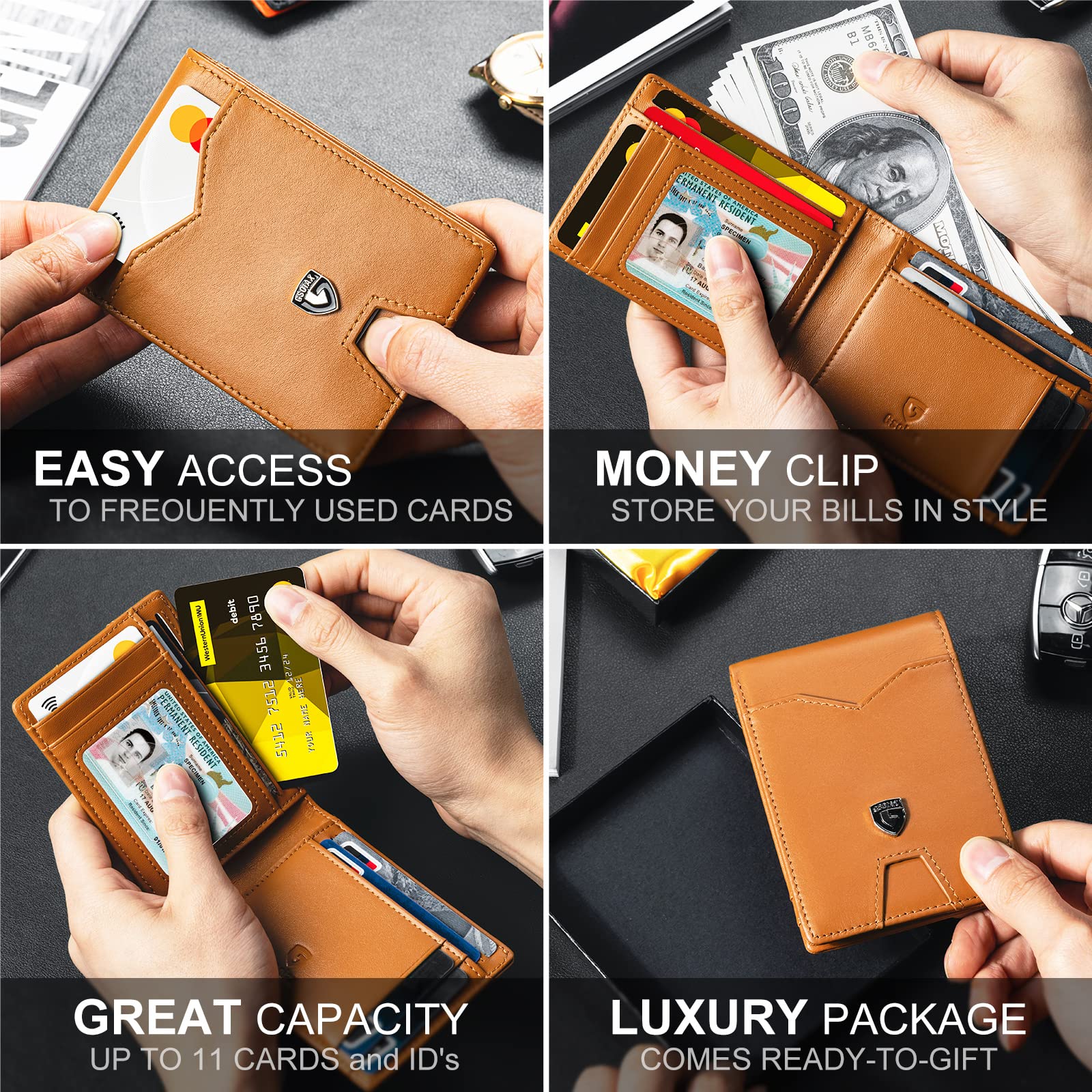 Slim Wallet for Men Rfid Blocking Leather Bifold Front Pocket Carbon Fiber Men's Money Clips Credit Card Holder With Gift Box