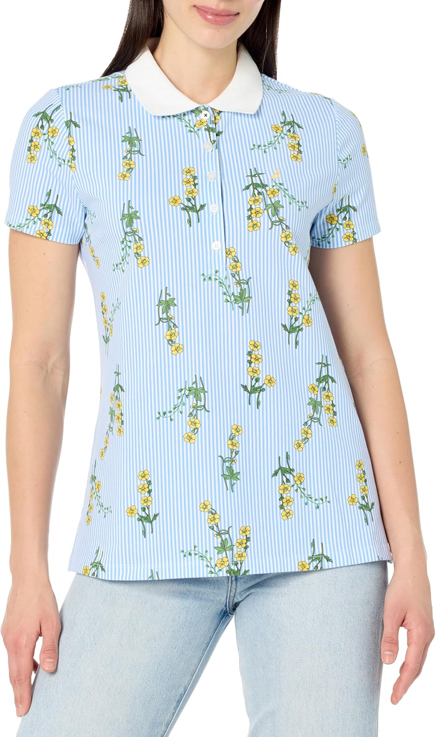 Nautica Women's 5-Button Short Sleeve Breathable 100% Cotton Polo Shirt