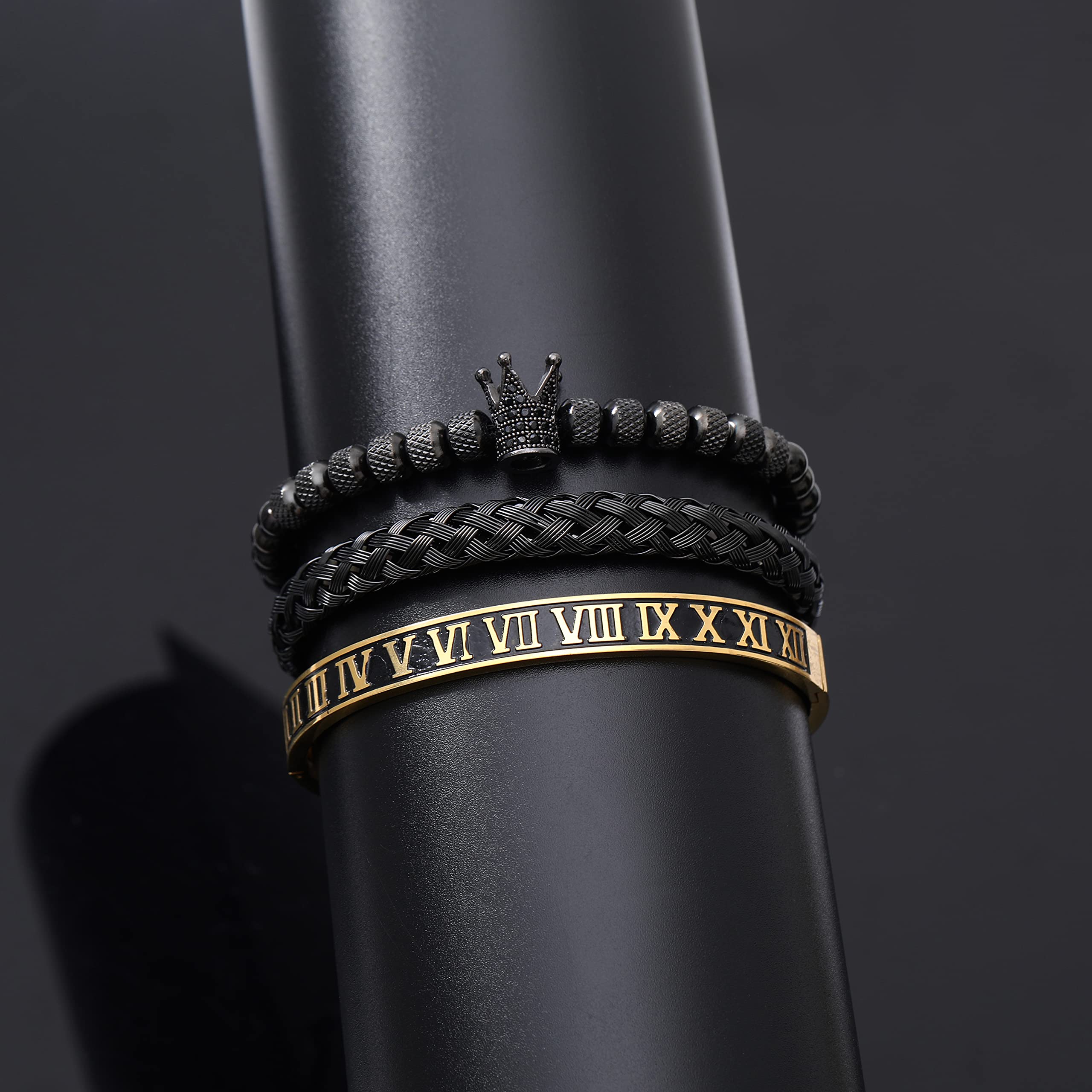 3PCS Stainless Steel Bracelets for Men Gold Roman Numeral Bangle Bracelet Twisted Cable Bracelet Adjustable Cuff Bracelet Mens Luxury Jewelry Bracelets Gifts
