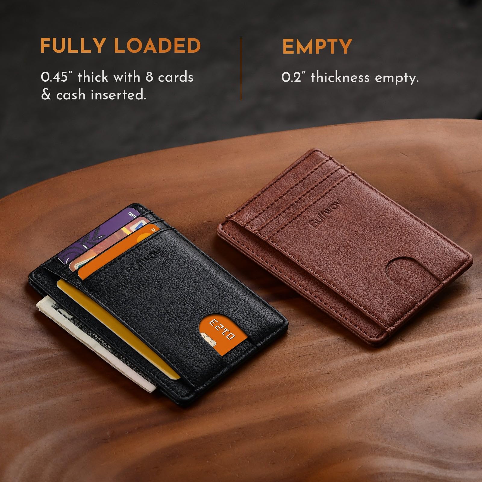 Slim Minimalist Front Pocket RFID Blocking Leather Wallets for Men and Women - Carbon Fiber Black
