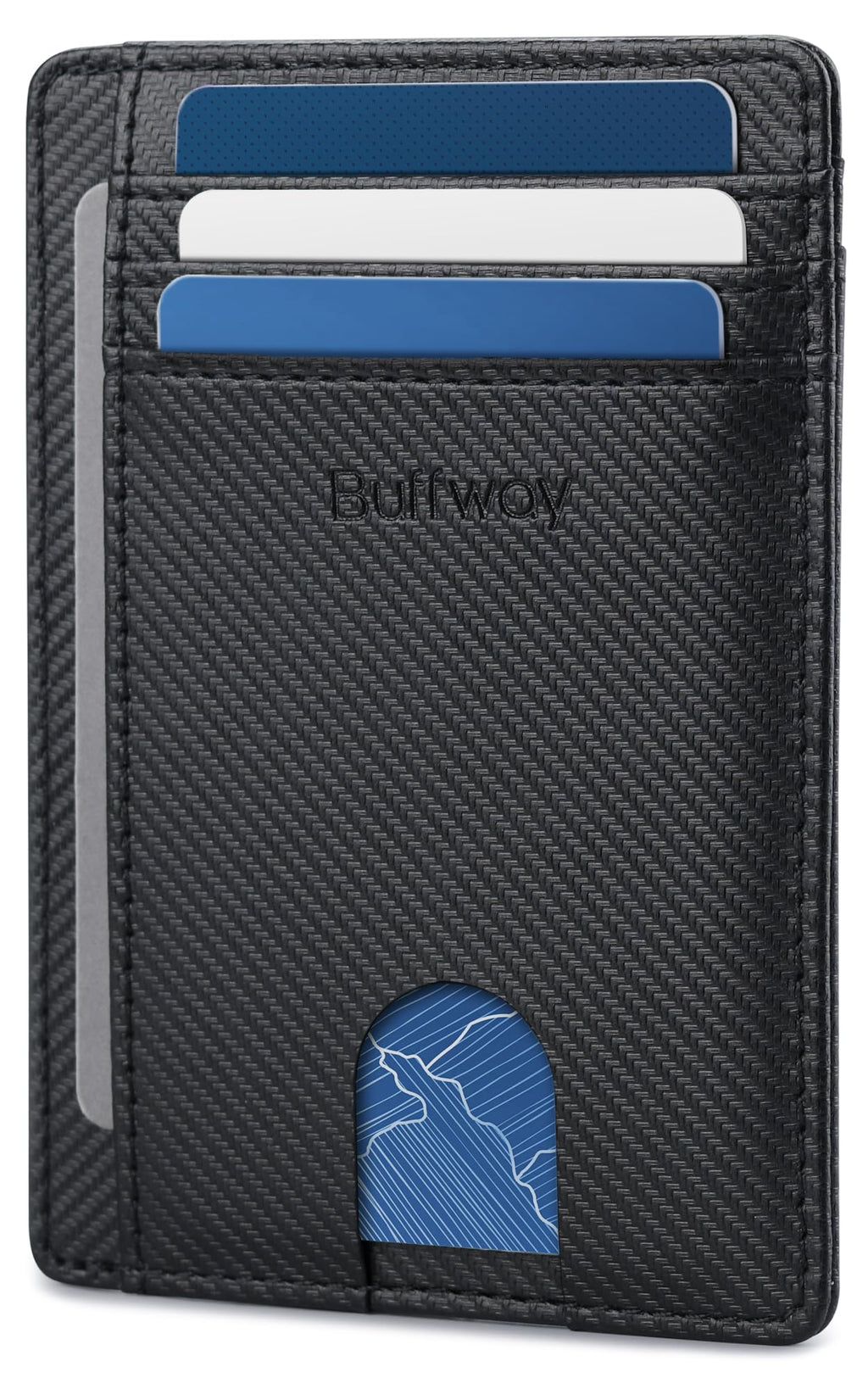 Slim Minimalist Front Pocket RFID Blocking Leather Wallets for Men and Women - Carbon Fiber Black