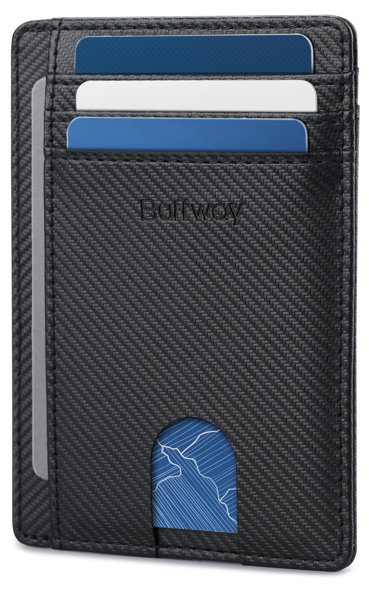 Slim Minimalist Front Pocket RFID Blocking Leather Wallets for Men and Women - Carbon Fiber Black