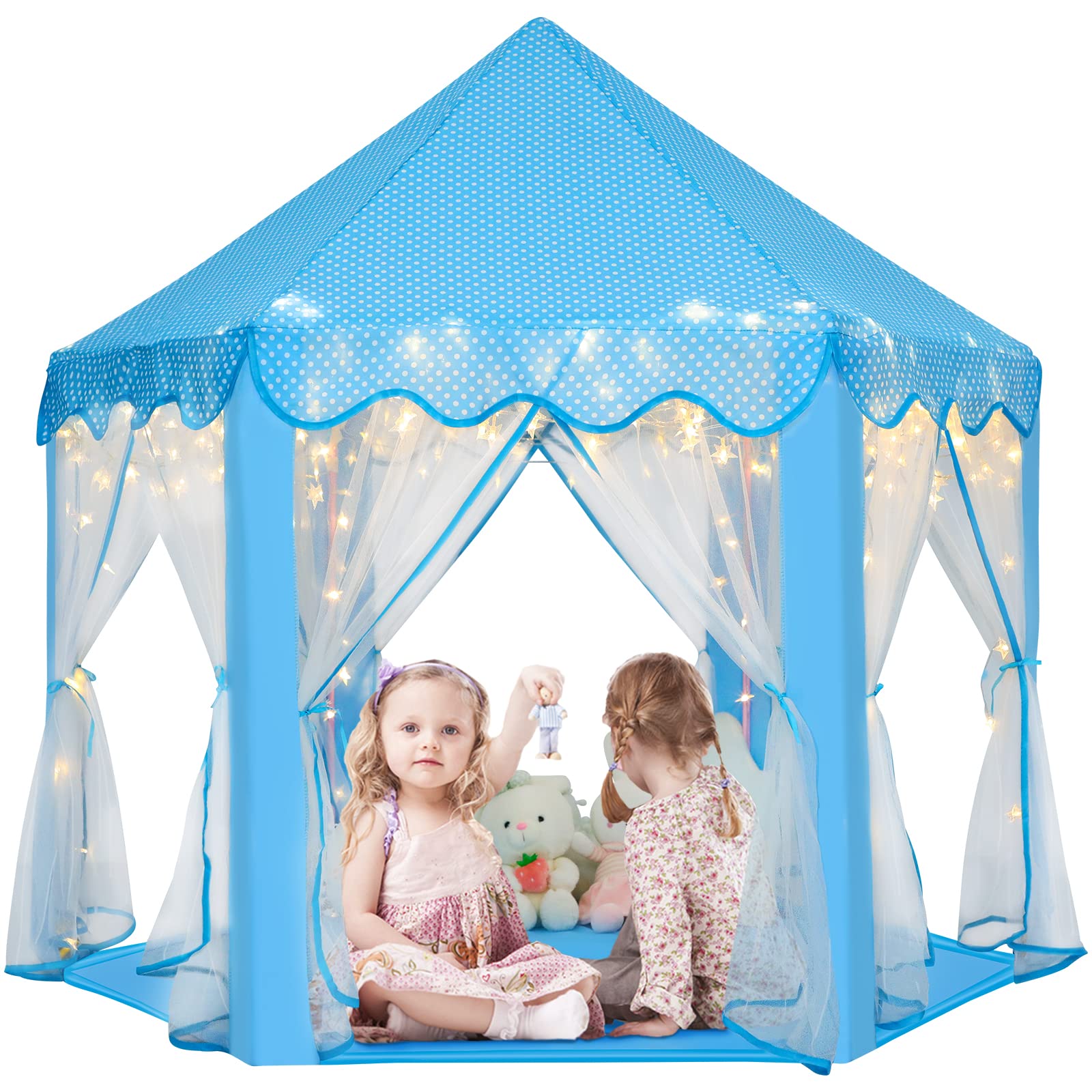 Monobeach Princess Tent Girls Large Playhouse Kids Castle Play Tent with Star Lights Toy for Children Indoor and Outdoor Games, 55'' x 53'' (DxH)