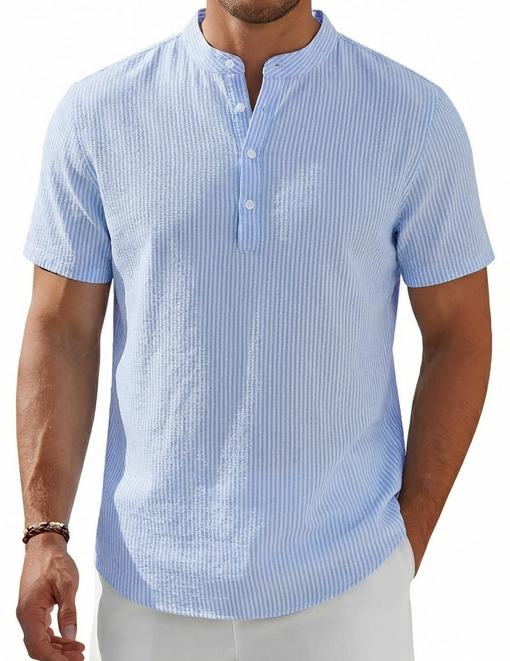 Men's Henley Shirt Short Sleeve Stand Collar Summer Casual Beach Hippie T-Shirts