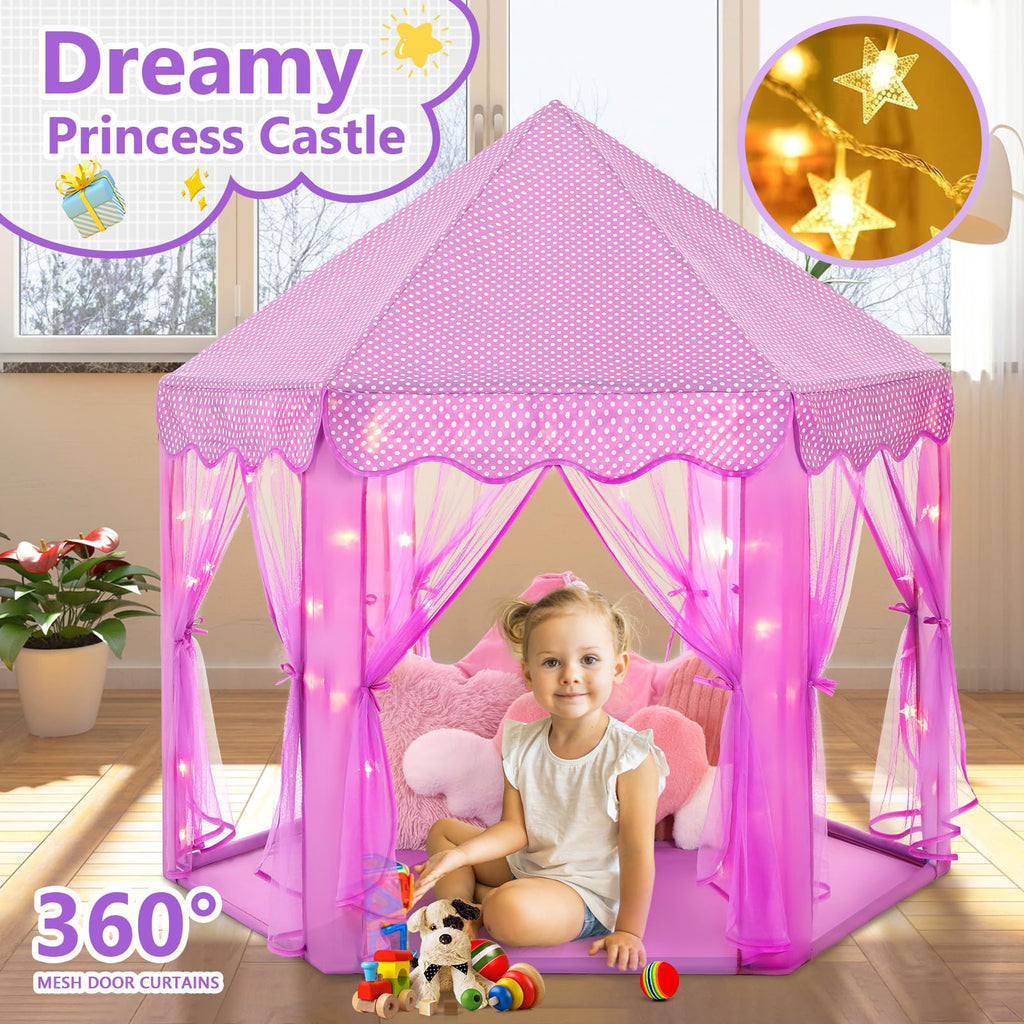 Monobeach Princess Tent Girls Large Playhouse Kids Castle Play Tent with Star Lights Toy for Children Indoor and Outdoor Games, 55'' x 53'' (DxH)