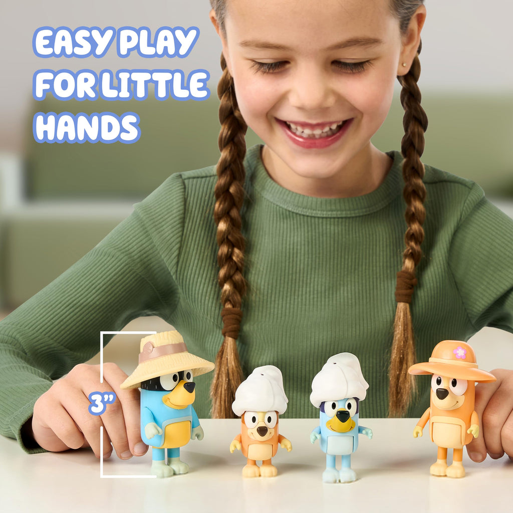 Bluey Family Figure Pack of 4, Robust Poseable Character Toys with Bingo, Chilli, and Bandit Figures, Toddler-Sized Animal Figurines for Kids Ages 3+