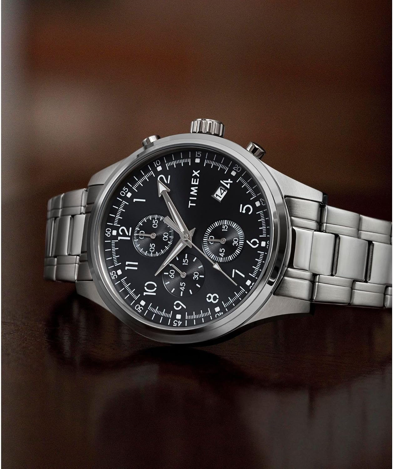 Men's Dress Chronograph 43mm Watch - Silver-Tone Bracelet Black Dial Silver-Tone Case