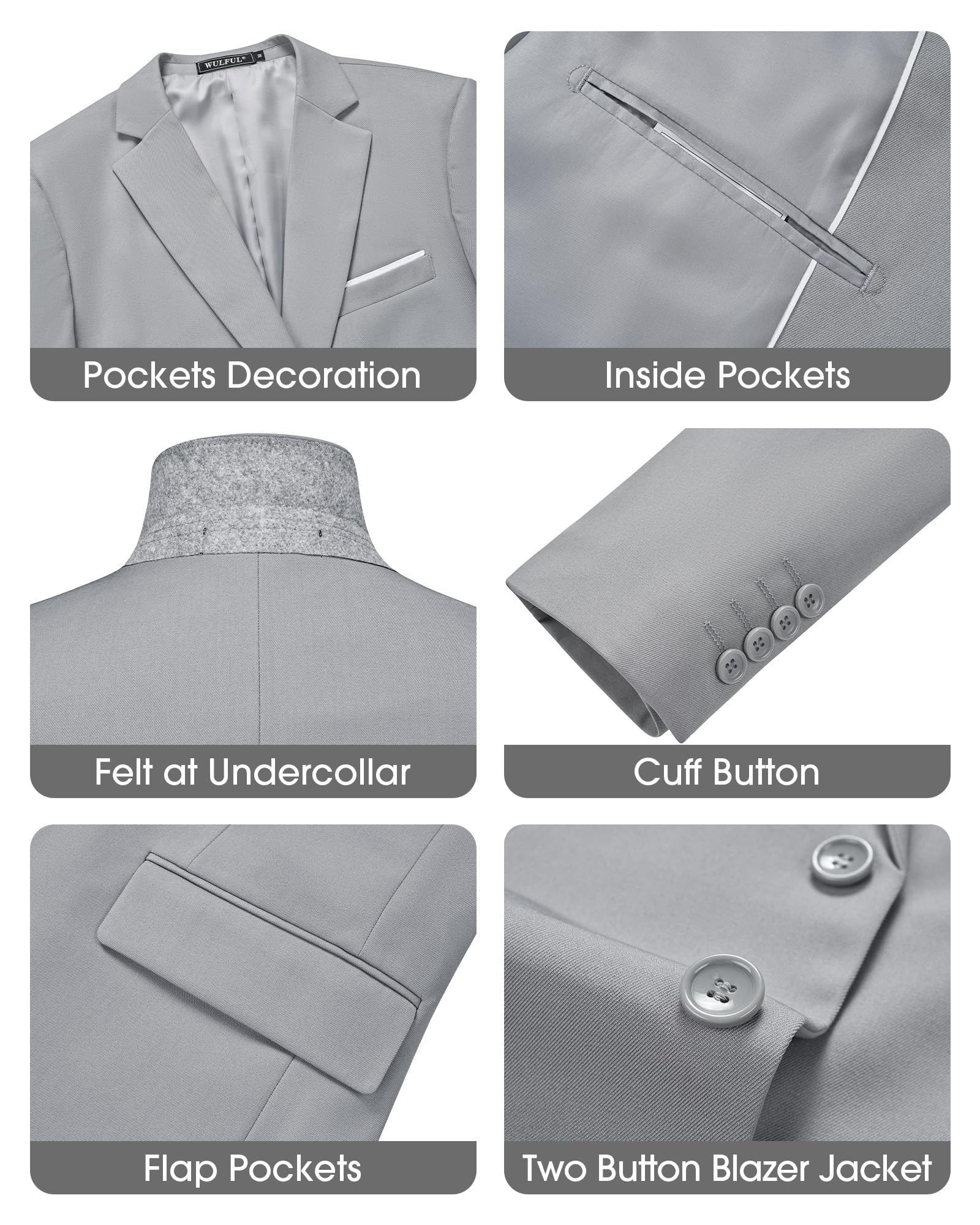 Men's Slim Fit 3 Piece Suits Two Button Blazer Vest & Pants Tuxedo Set for Business Wedding Party