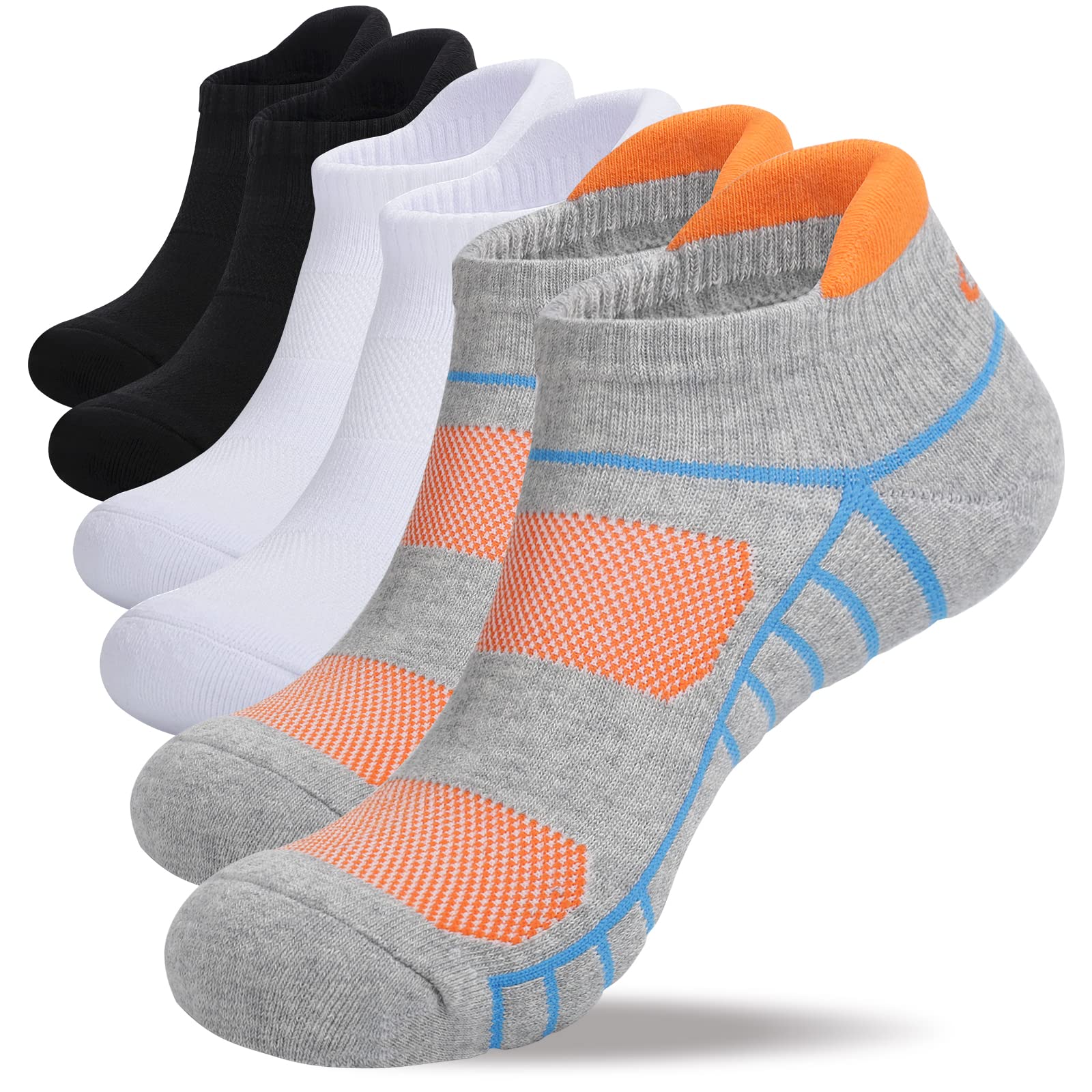 Athletic Running Ankle Socks, Low Cut Cushioned Anti-Blister Tab Sports Socks Men Women 6Pairs