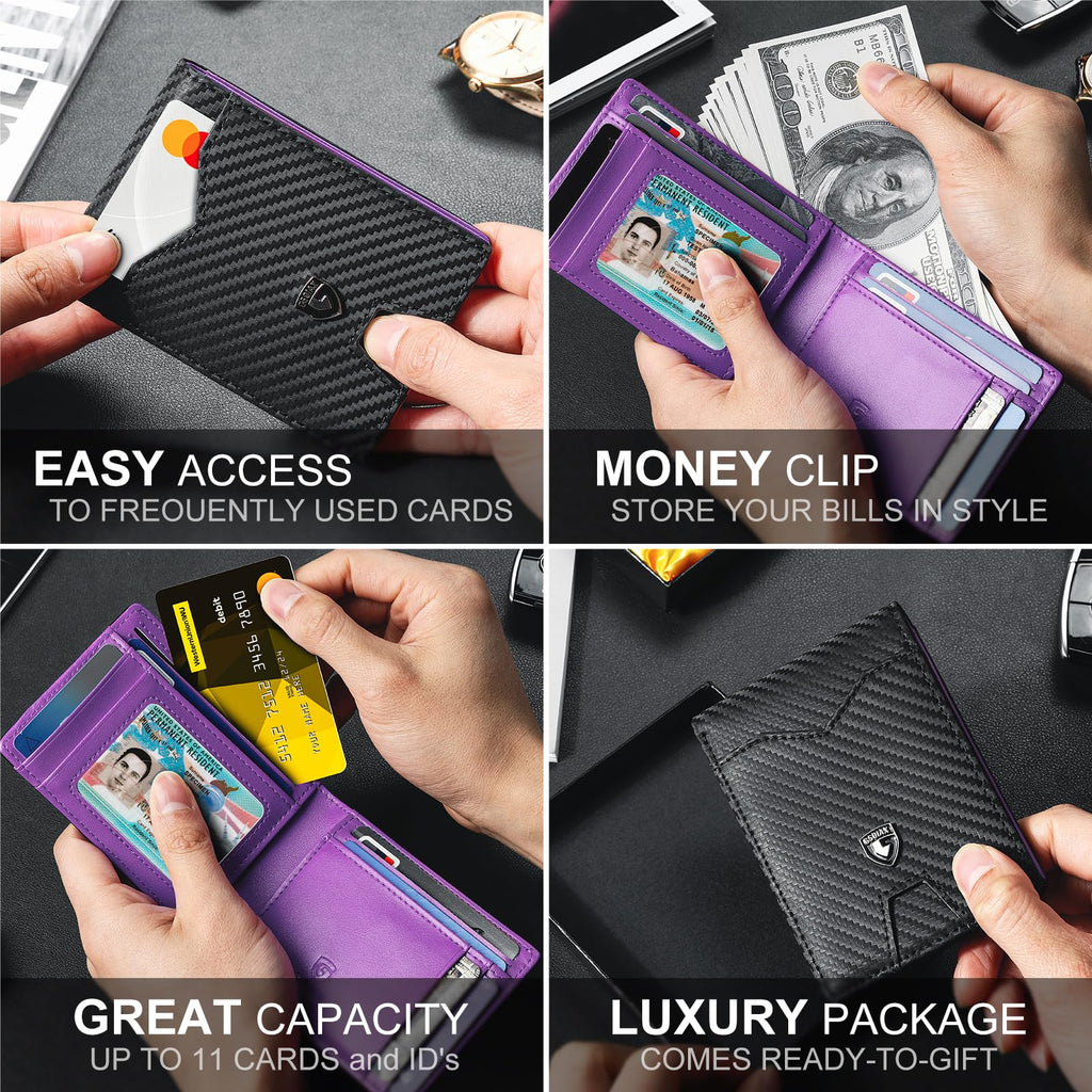 Slim Wallet for Men Rfid Blocking Leather Bifold Front Pocket Carbon Fiber Men's Money Clips Credit Card Holder With Gift Box