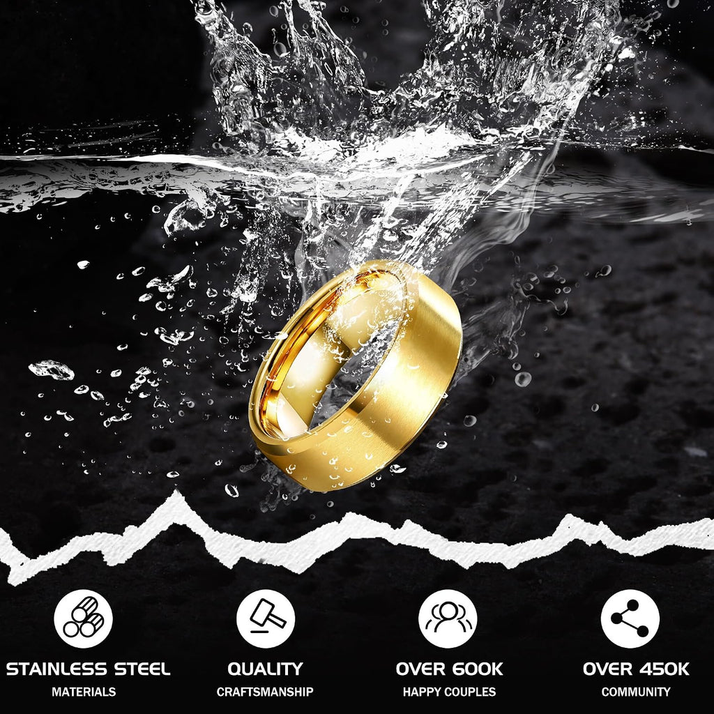 Stainless Steel Rings for Men Women 8MM Wedding Band Rings Matte Surface - Beveled Polished Edge Mens Ring Size 6-14