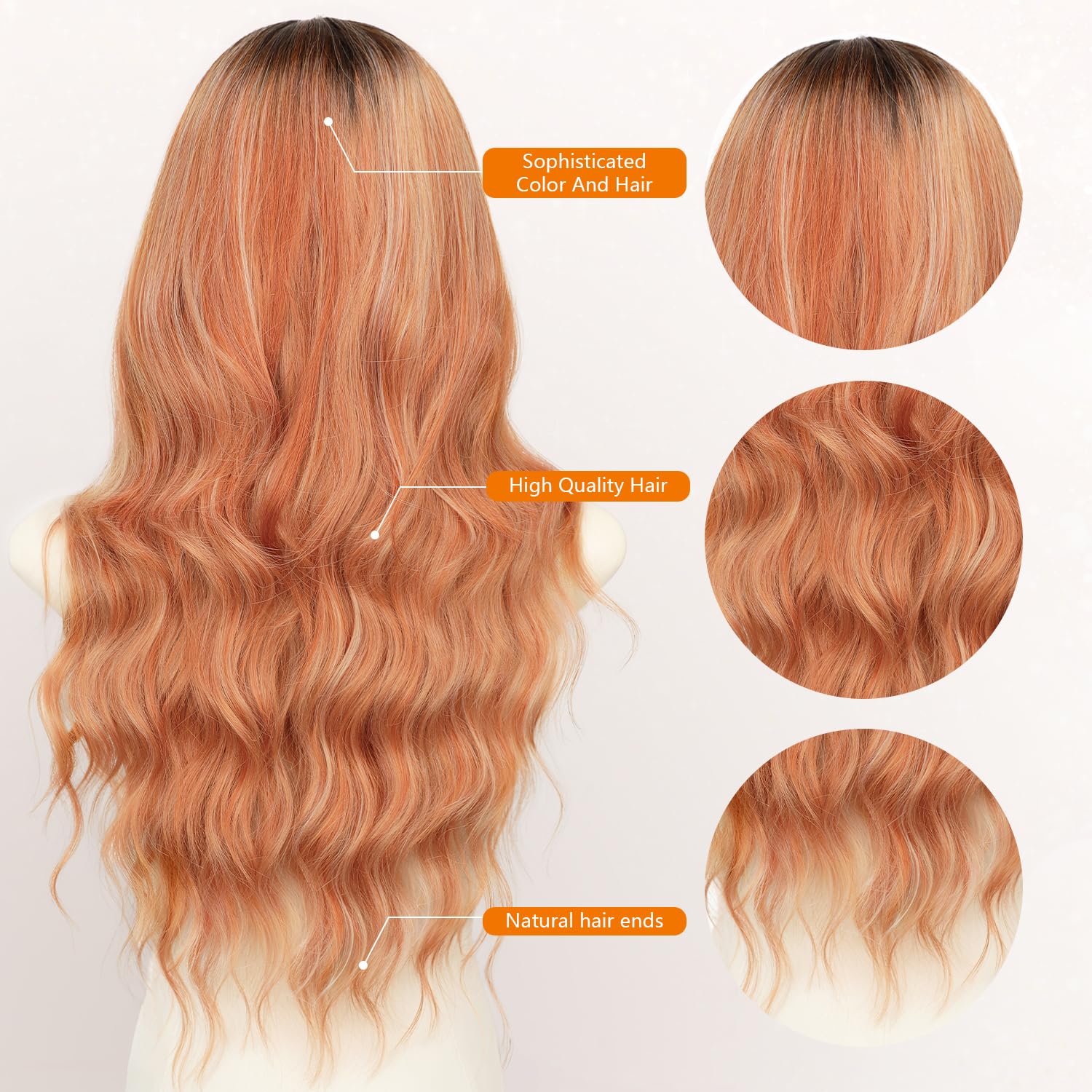 Long Brown Mixed Blonde Wavy Wig 4x1 Lace Natural Hairline Middle Part Curly Heat-Resistant Synthetic Fiber for Women & Beginners Daily Party Use 26In
