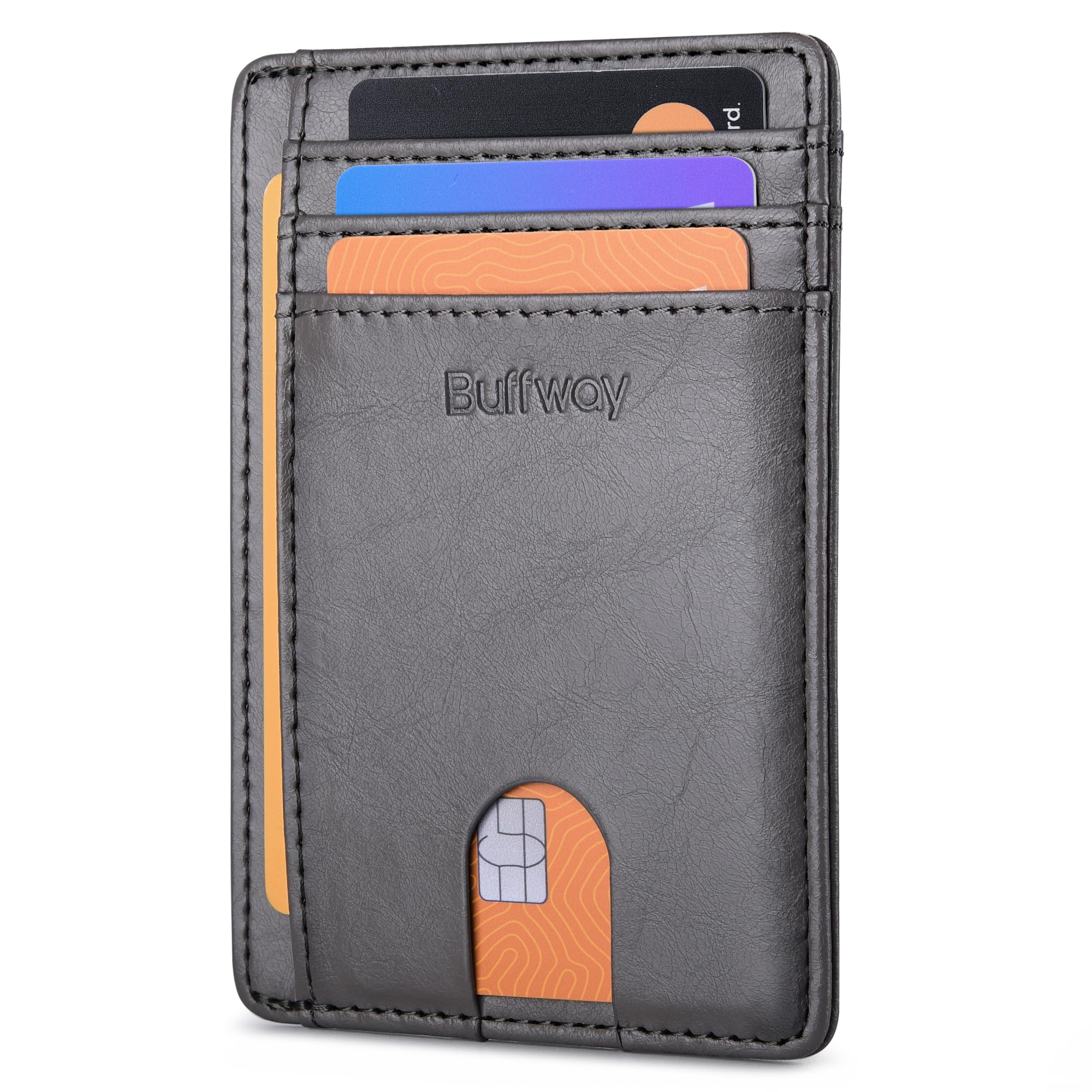 Slim Minimalist Front Pocket RFID Blocking Leather Wallets for Men and Women - Carbon Fiber Black