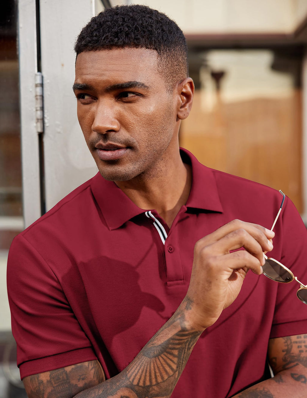 Men's Polo Shirts Short Sleeve Cotton Pique Casual Button T Shirts Classic Fit Collared Golf Shirts