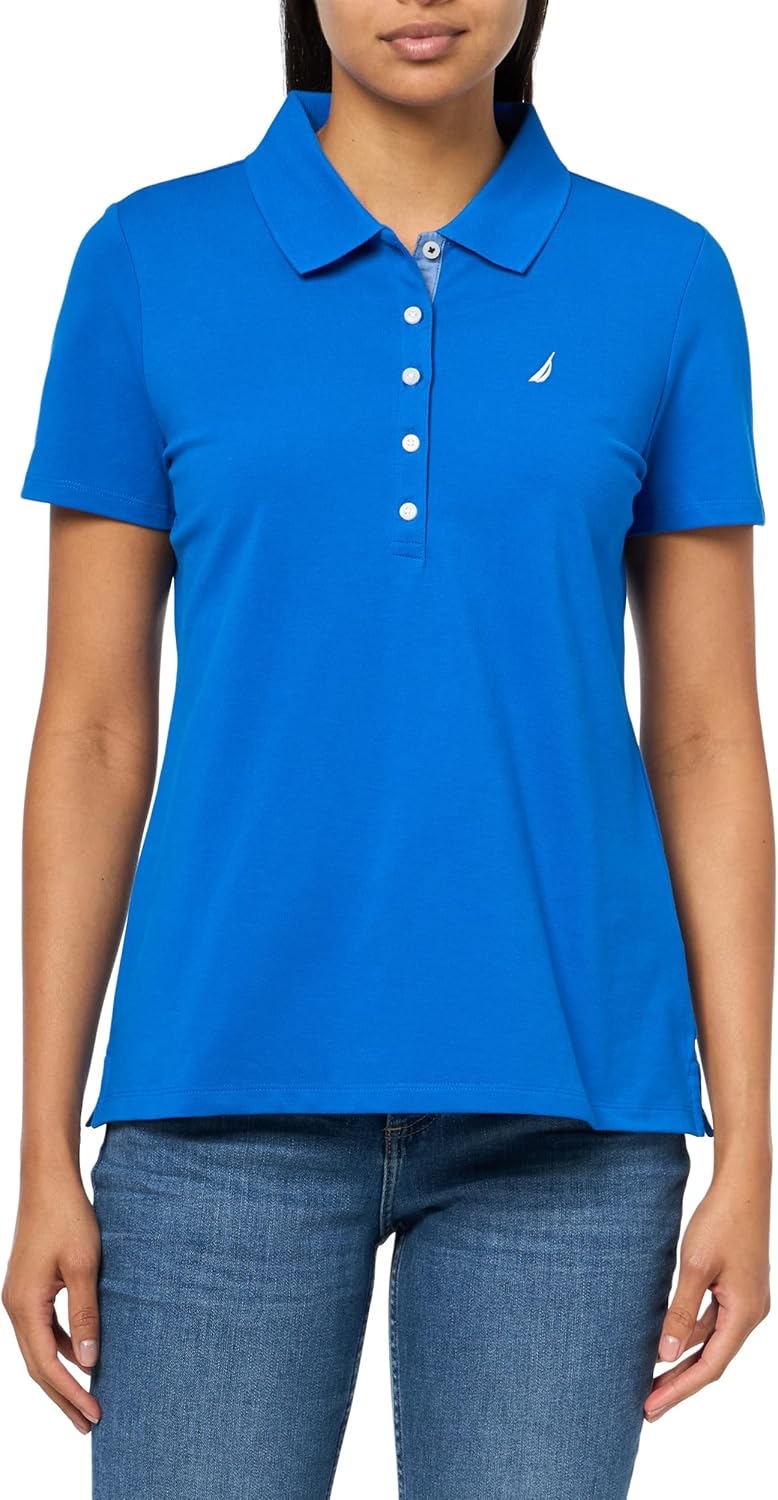 Nautica Women's 5-Button Short Sleeve Breathable 100% Cotton Polo Shirt