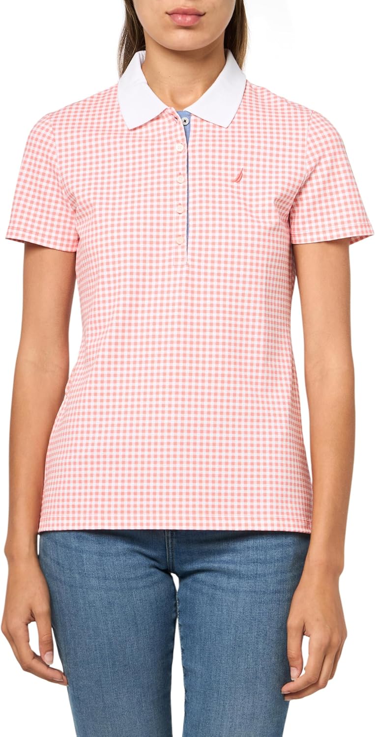 Nautica Women's 5-Button Short Sleeve Breathable 100% Cotton Polo Shirt