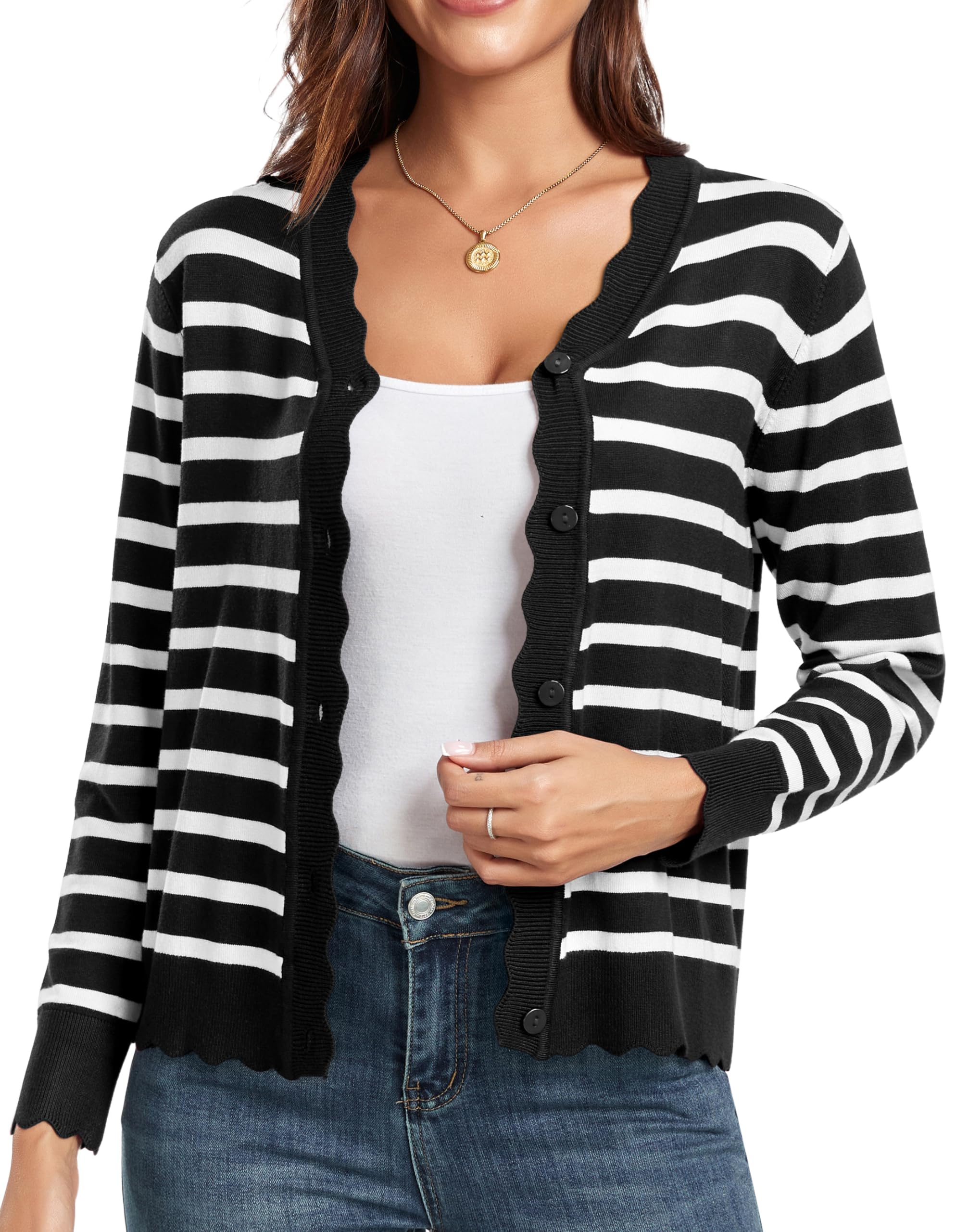 GRECERELLE Women's Long Sleeve V-Neck Button Down Cardigan Knit Shrugs Sweater